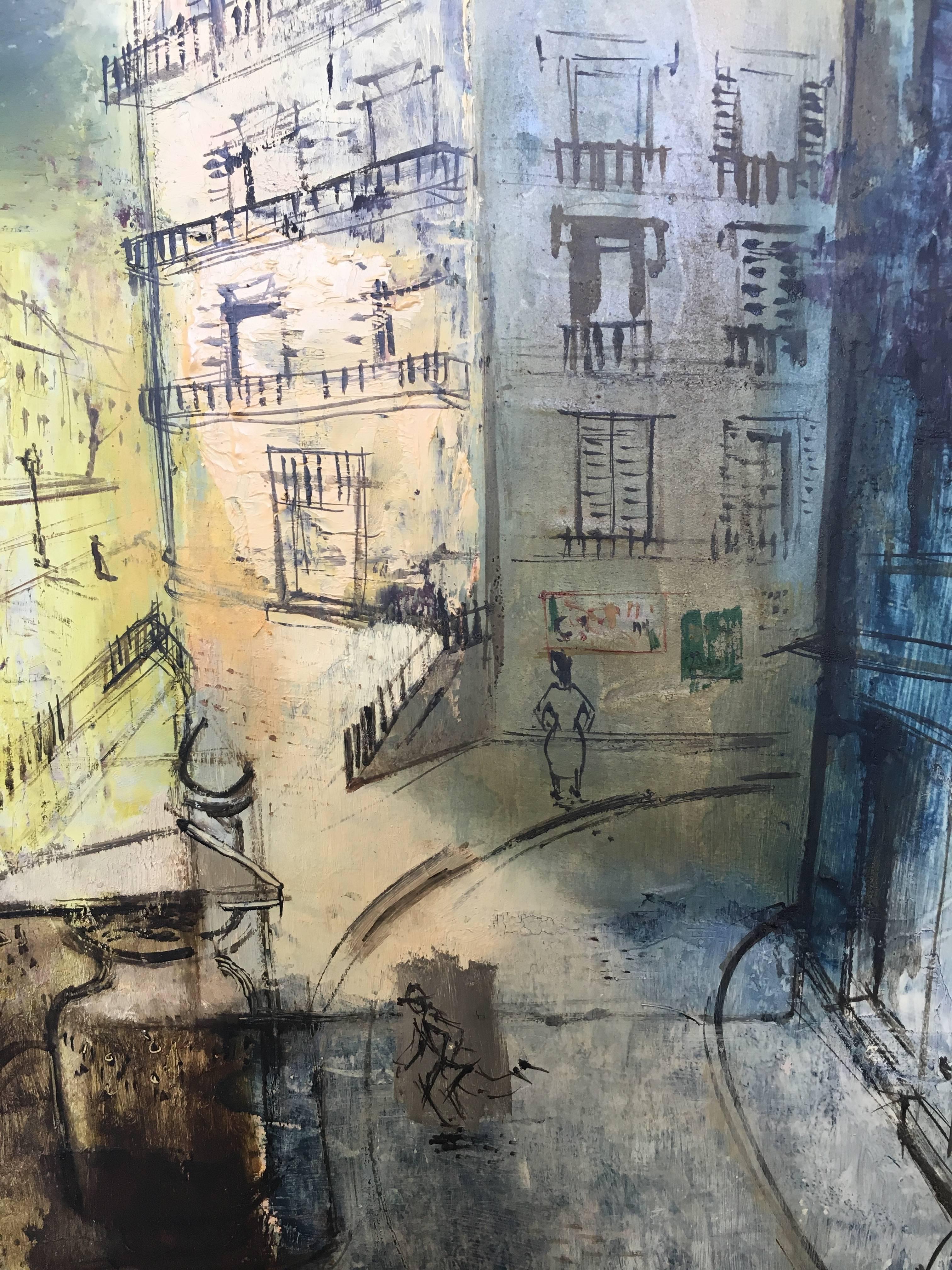 Américain Peinture moderniste d'une scène de rue parisienne en vente
