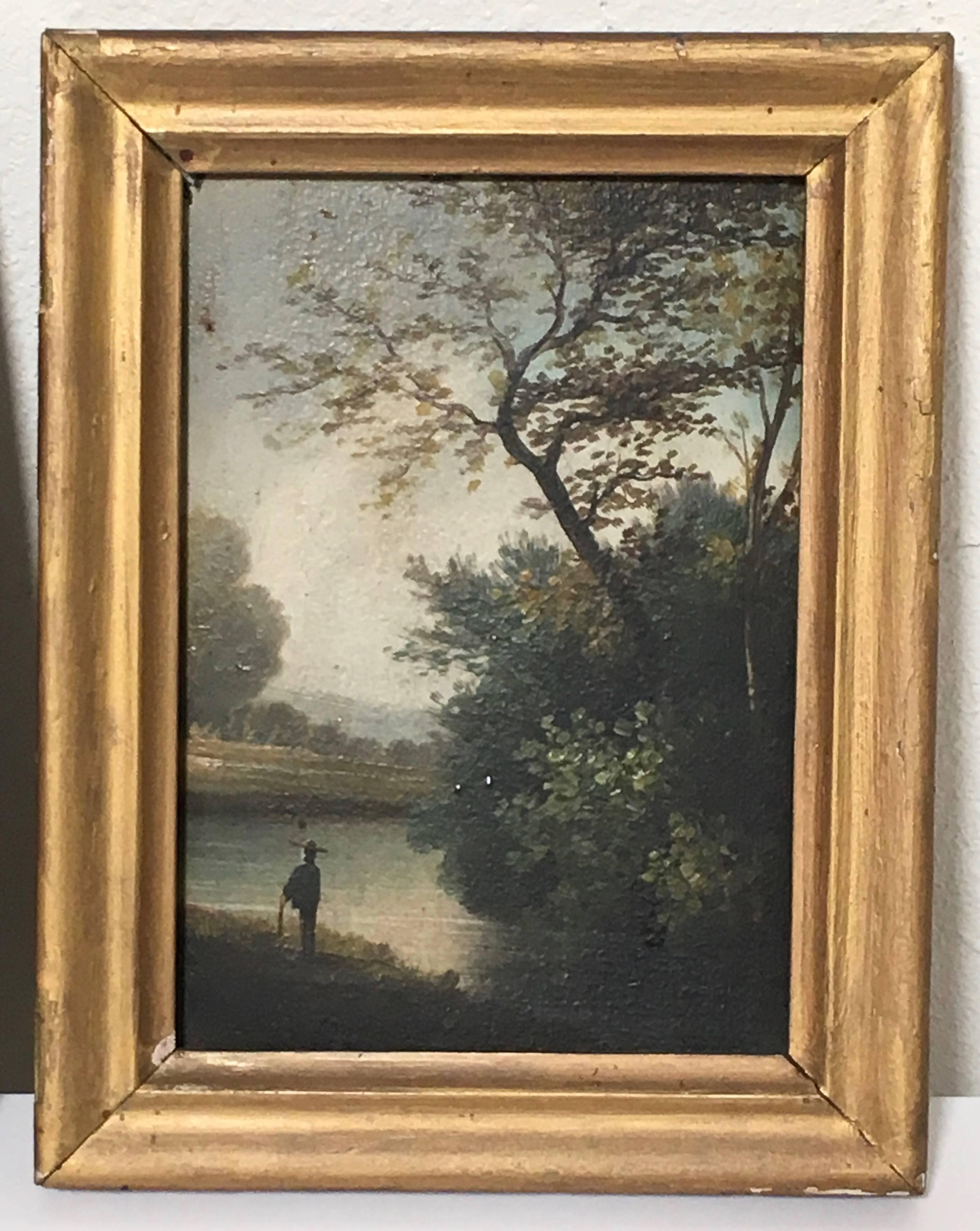 Gesso 19th Century Petite French Landscape Paintings