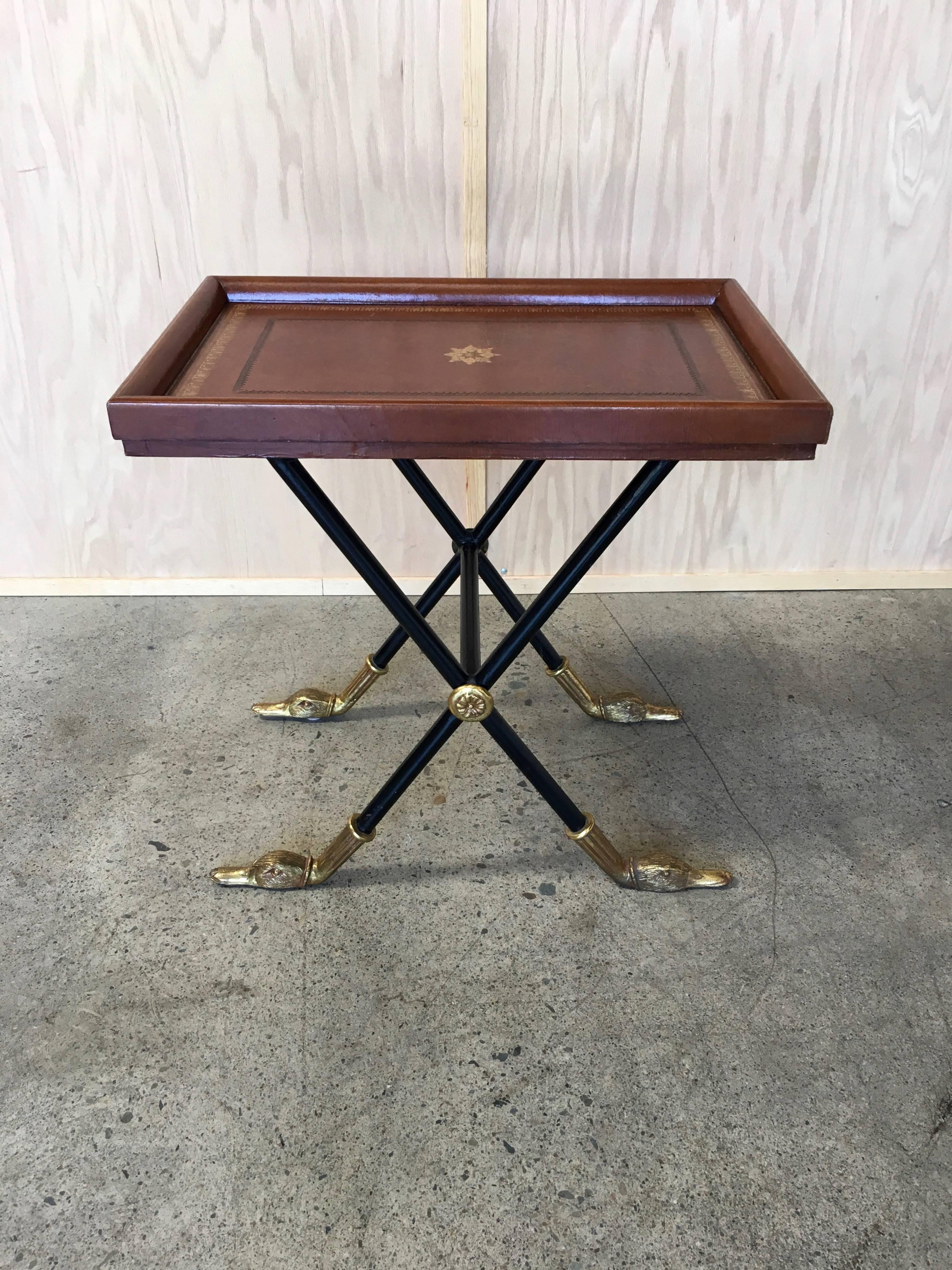 Maitland Smith Side Table with Distressed Leather In Good Condition In Denton, TX