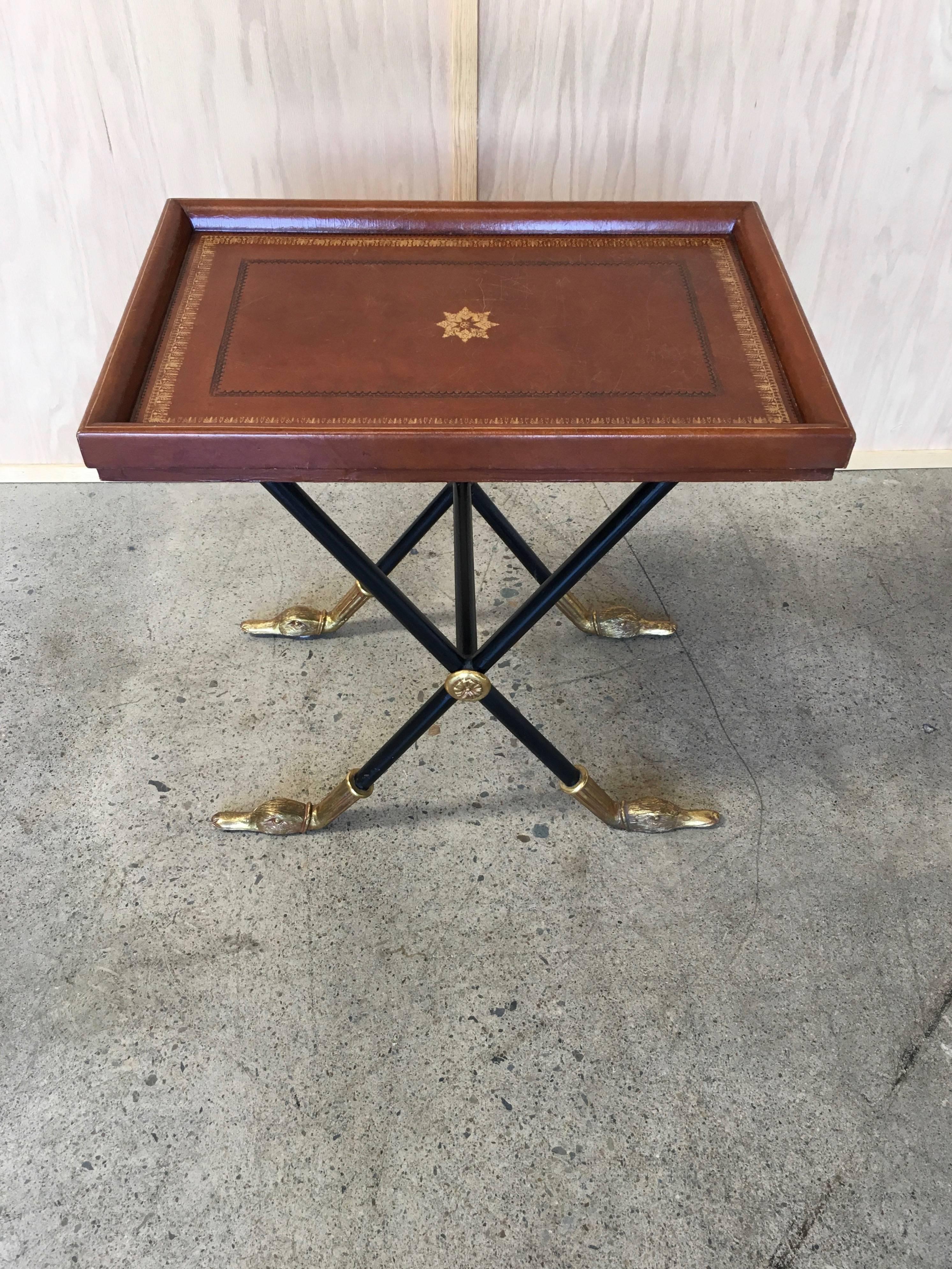 20th Century Maitland Smith Side Table with Distressed Leather