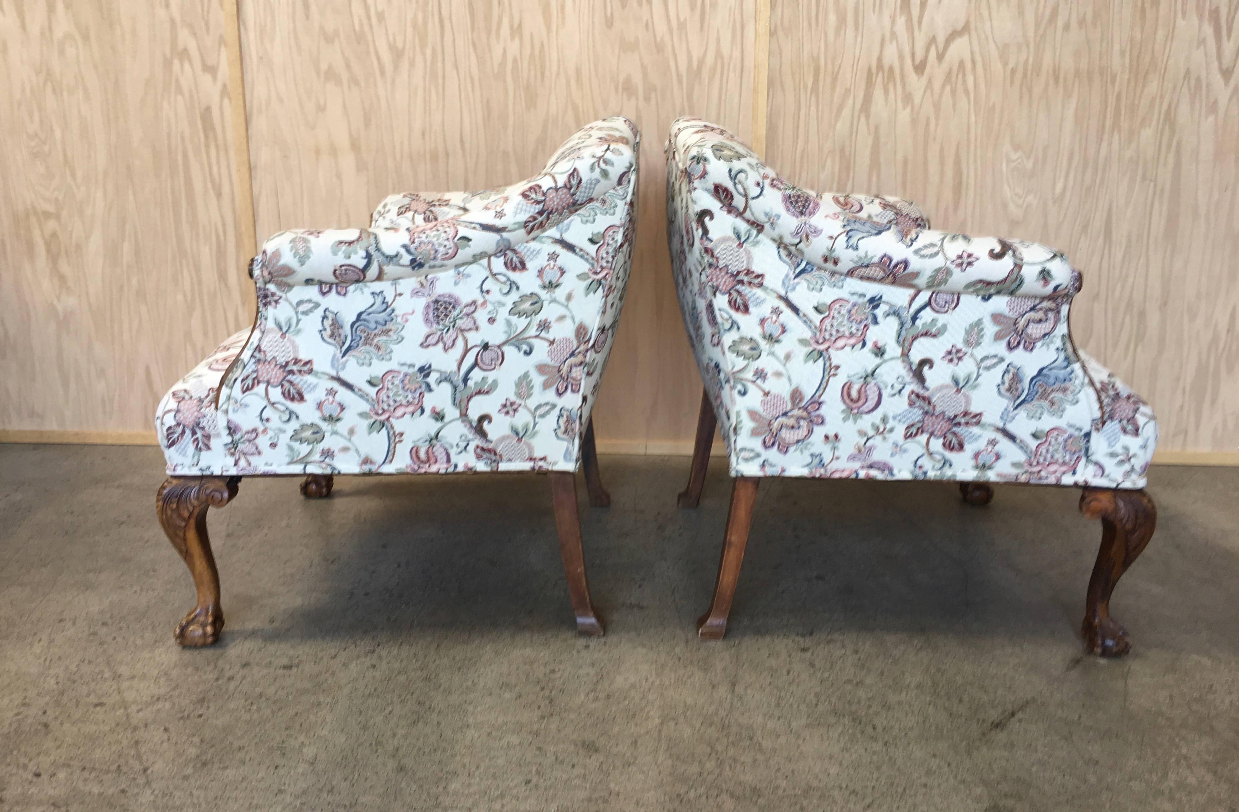 Chippendale Pair of George III Style Lounge Chairs