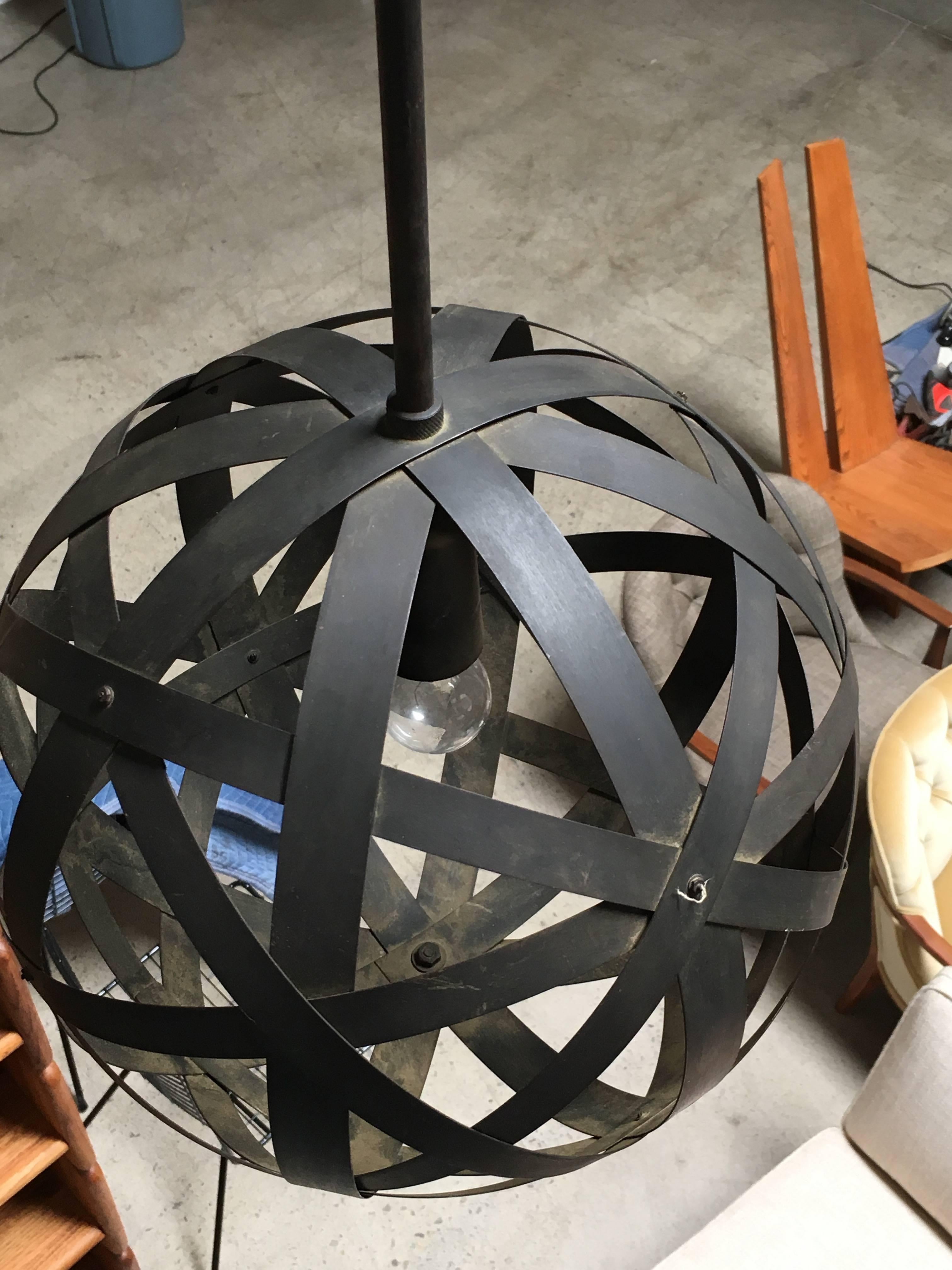 Mid-Century Modern Strapped Metal Sphere Pendant Lamp