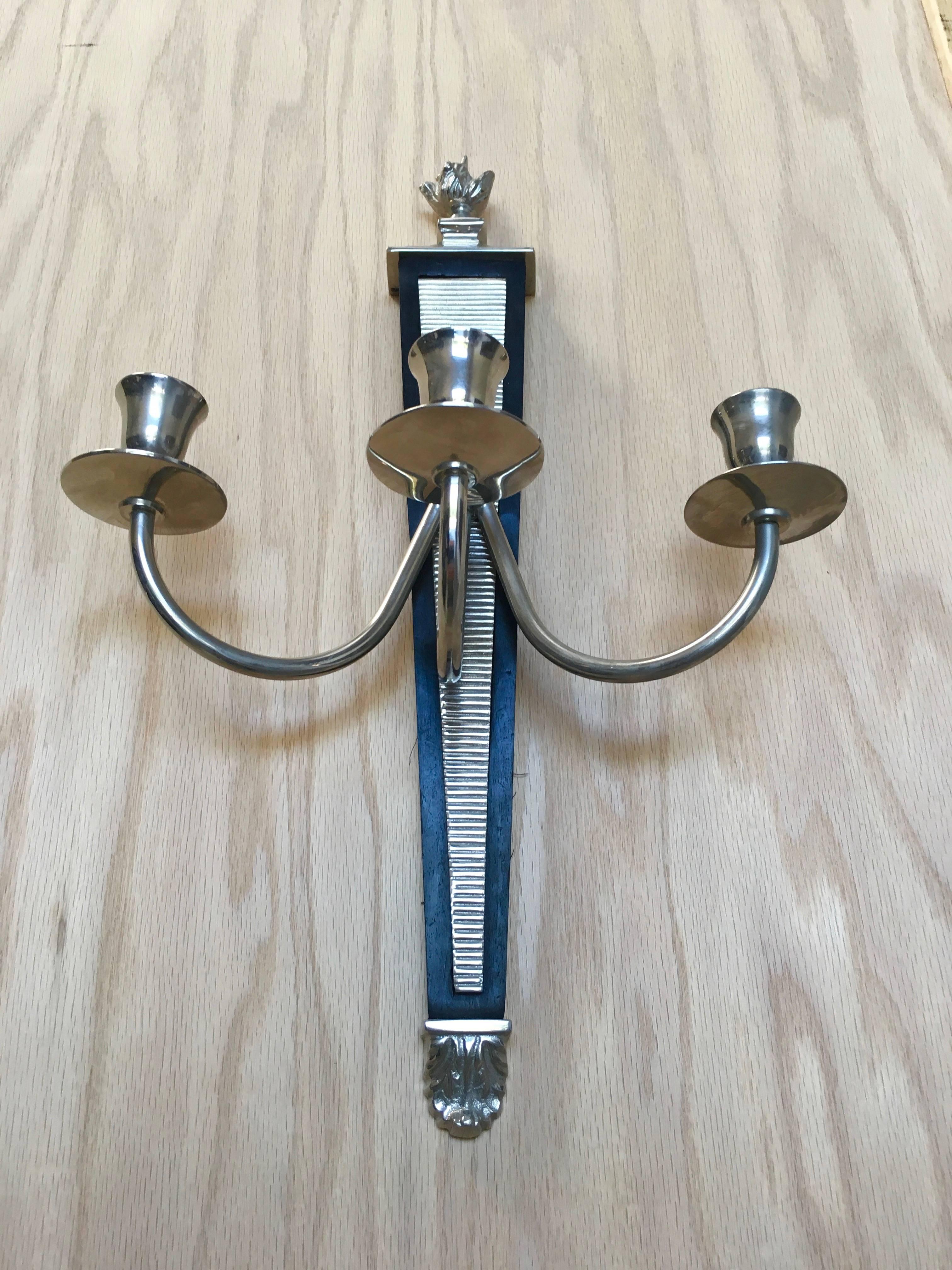 Plated Pair of Modernist Wall Sconces