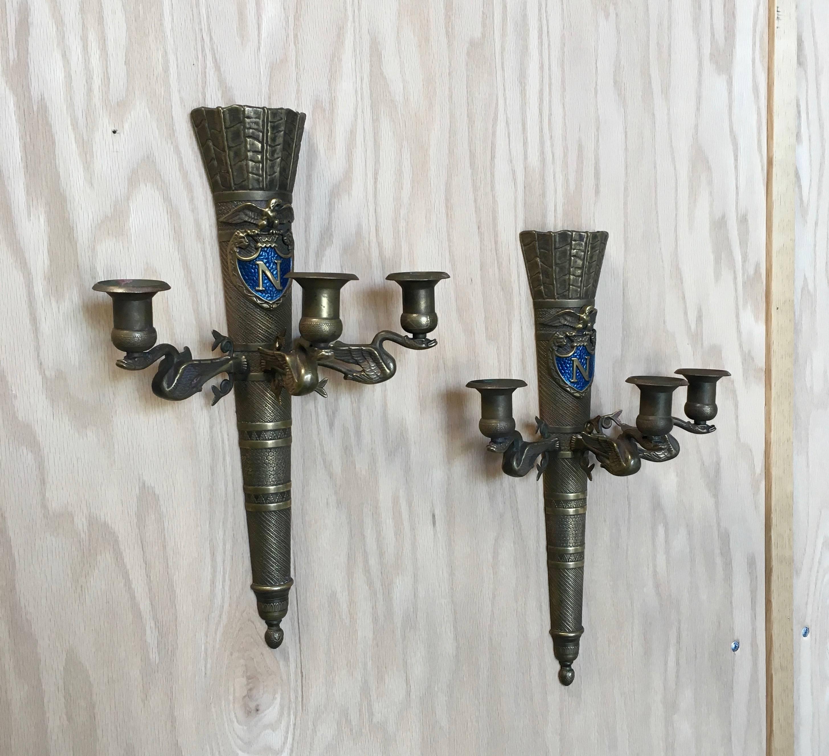 Unknown Pair of Brass Neoclassical Revival Sconces For Sale