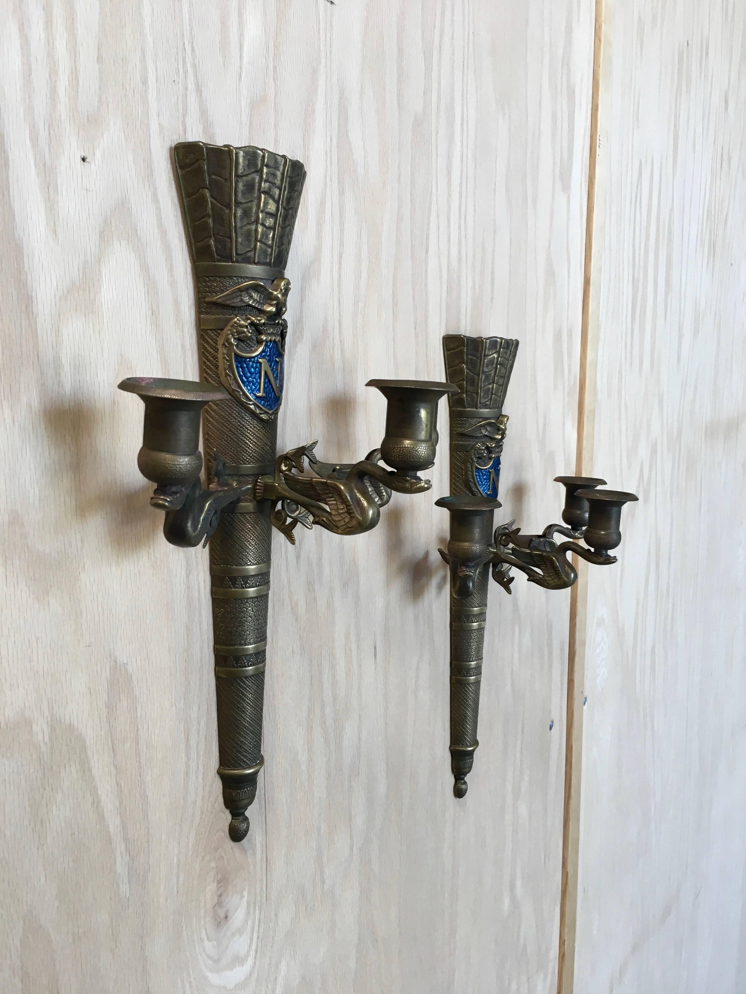 Pair of Brass Neoclassical Revival Sconces For Sale 1