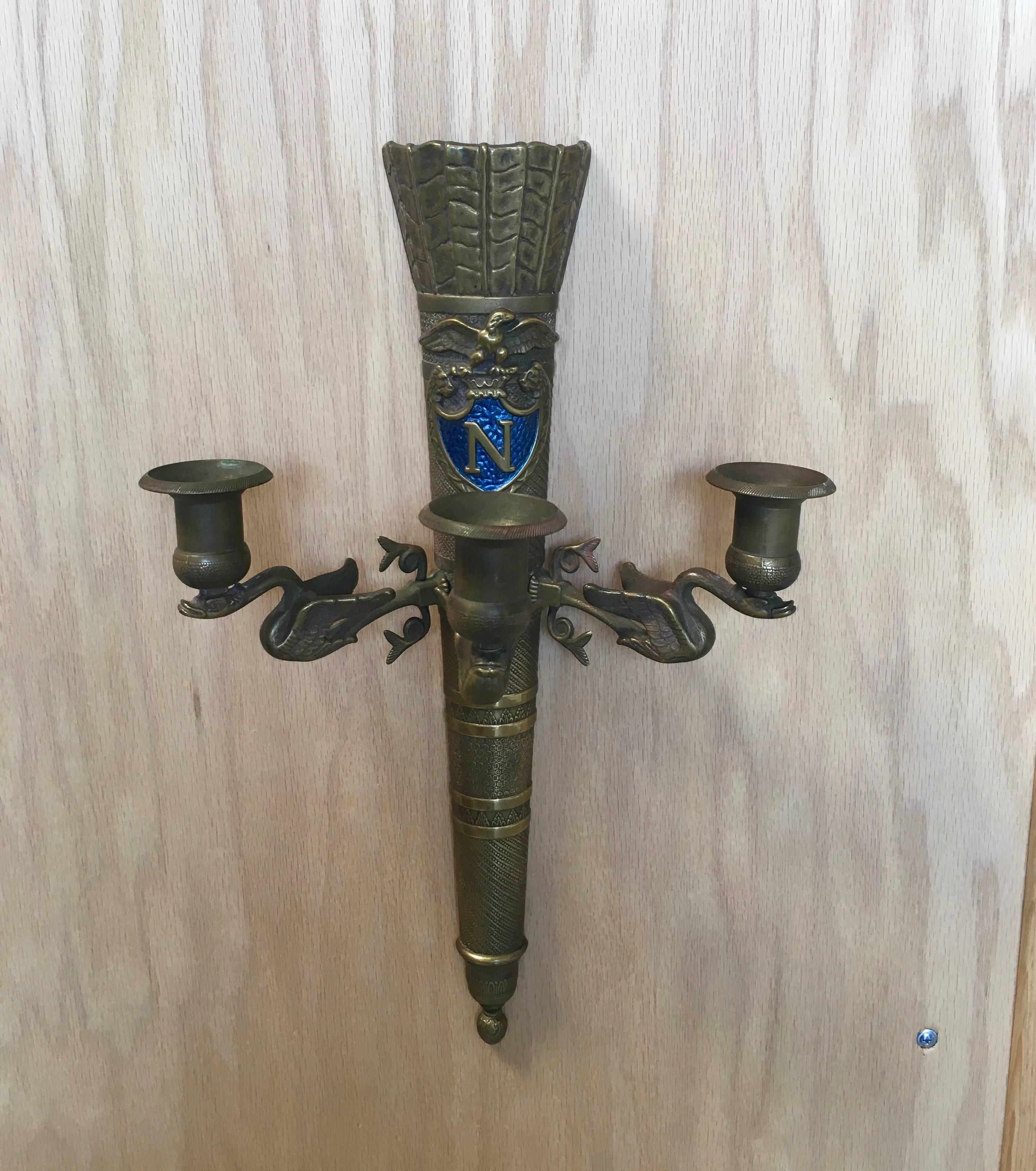Pair of Brass Neoclassical Revival Sconces For Sale 2