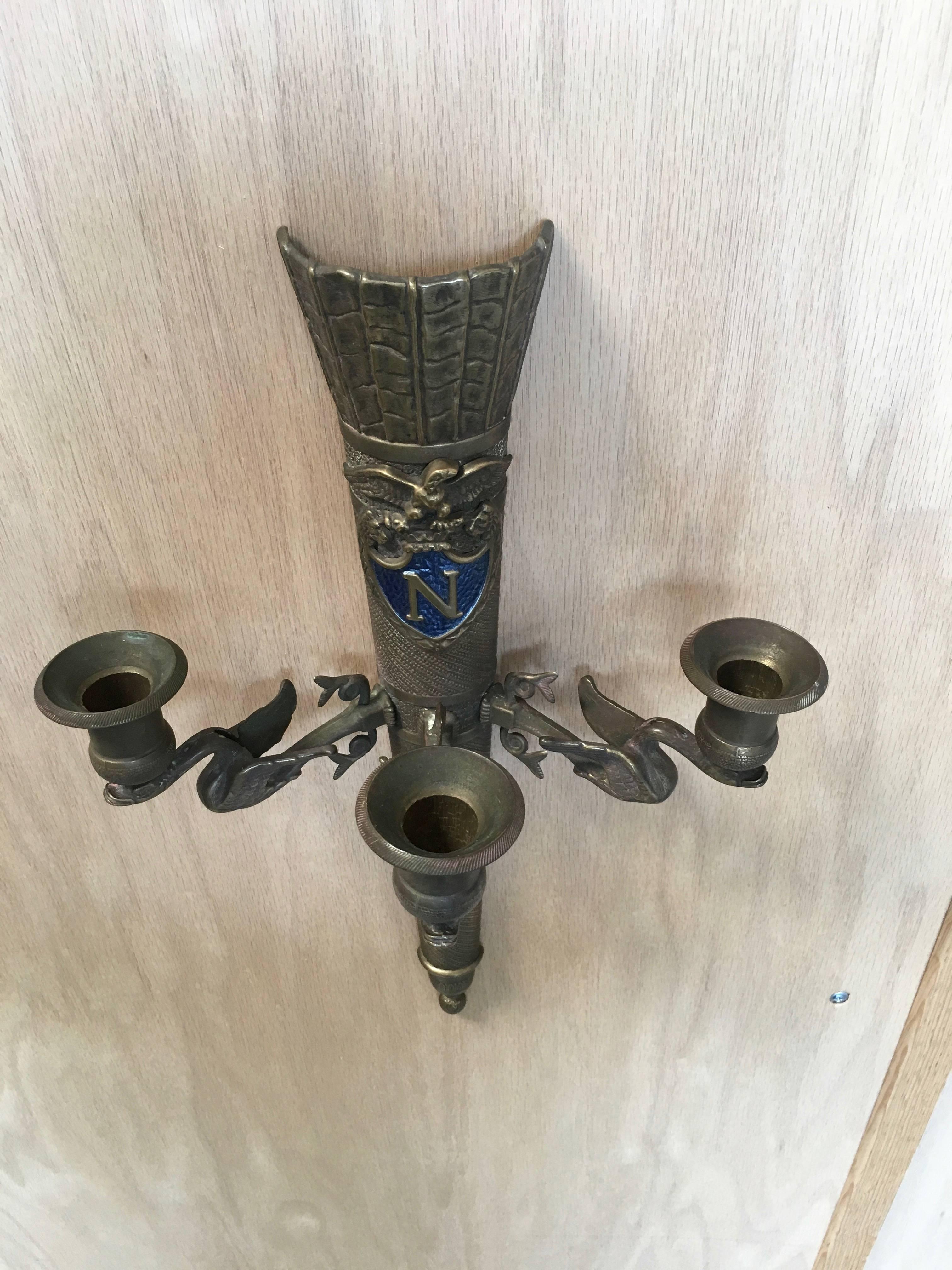 Pair of Brass Neoclassical Revival Sconces For Sale 3