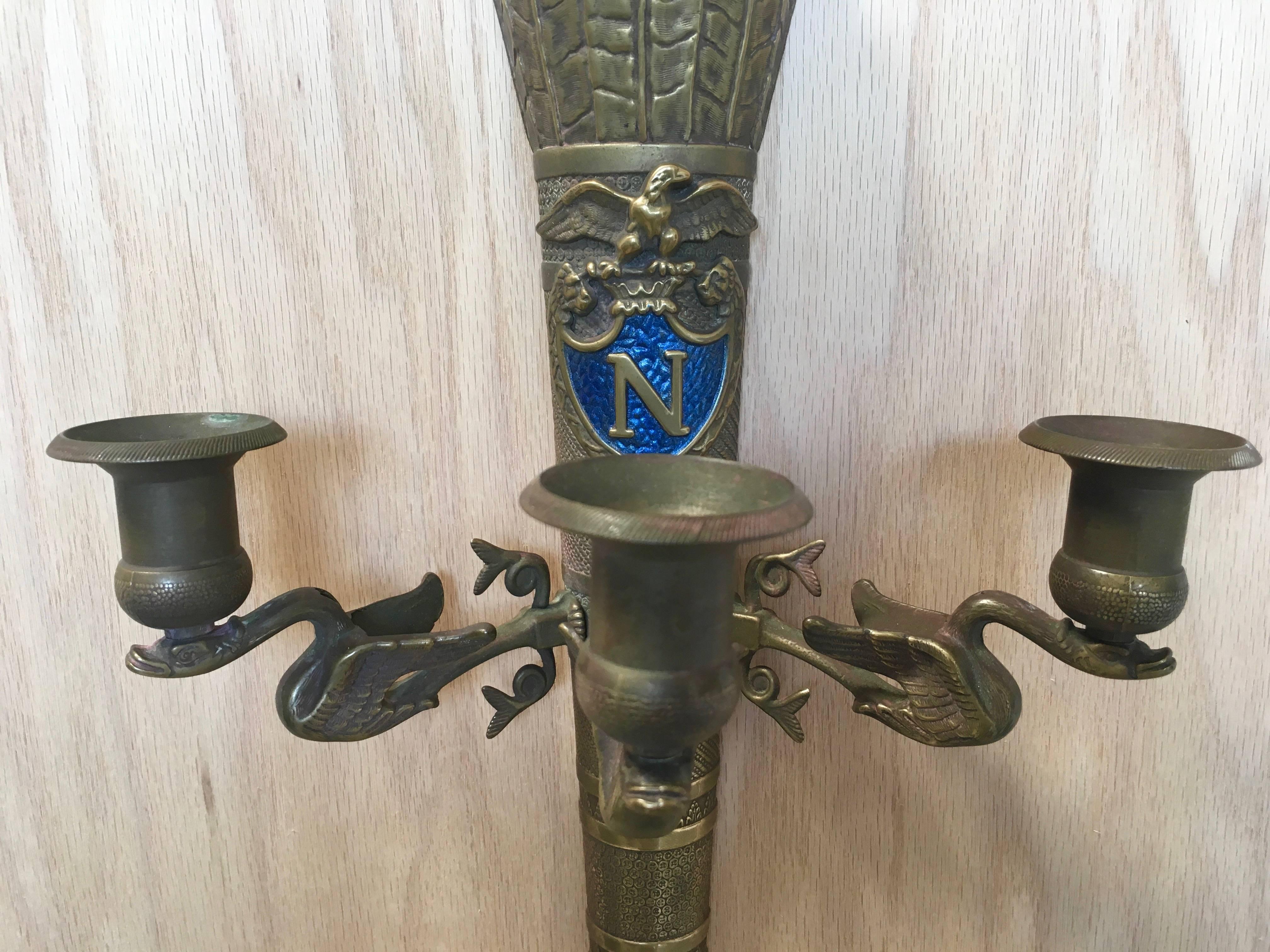 Pair of Brass Neoclassical Revival Sconces For Sale 5