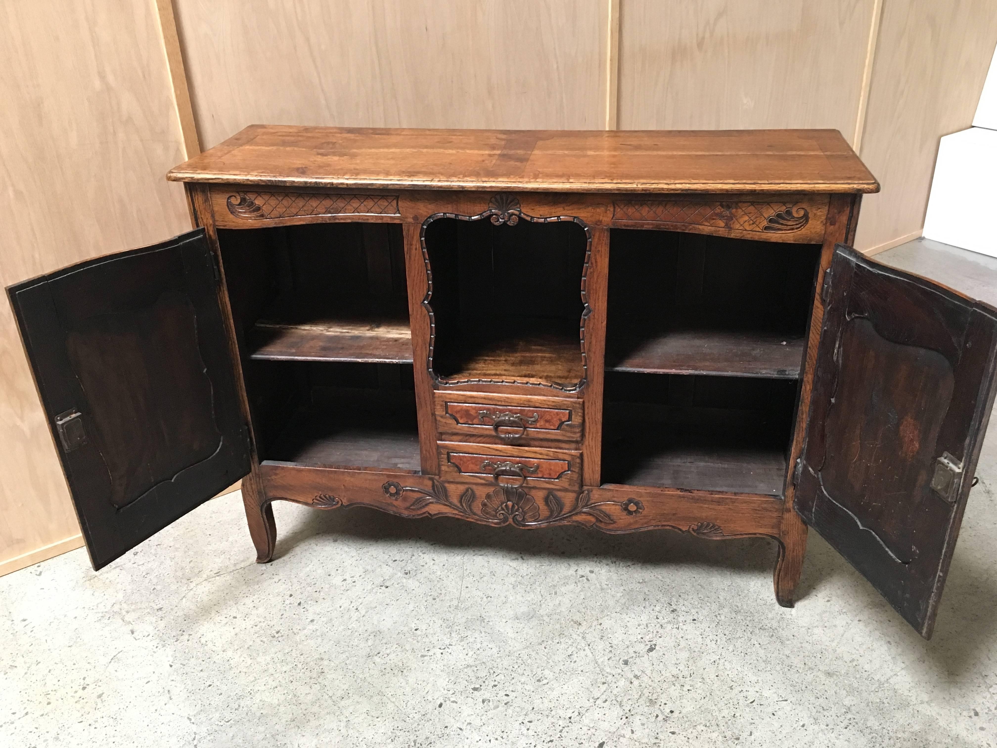 French 19th Century Rustic Buffet with Burl Wood Panels