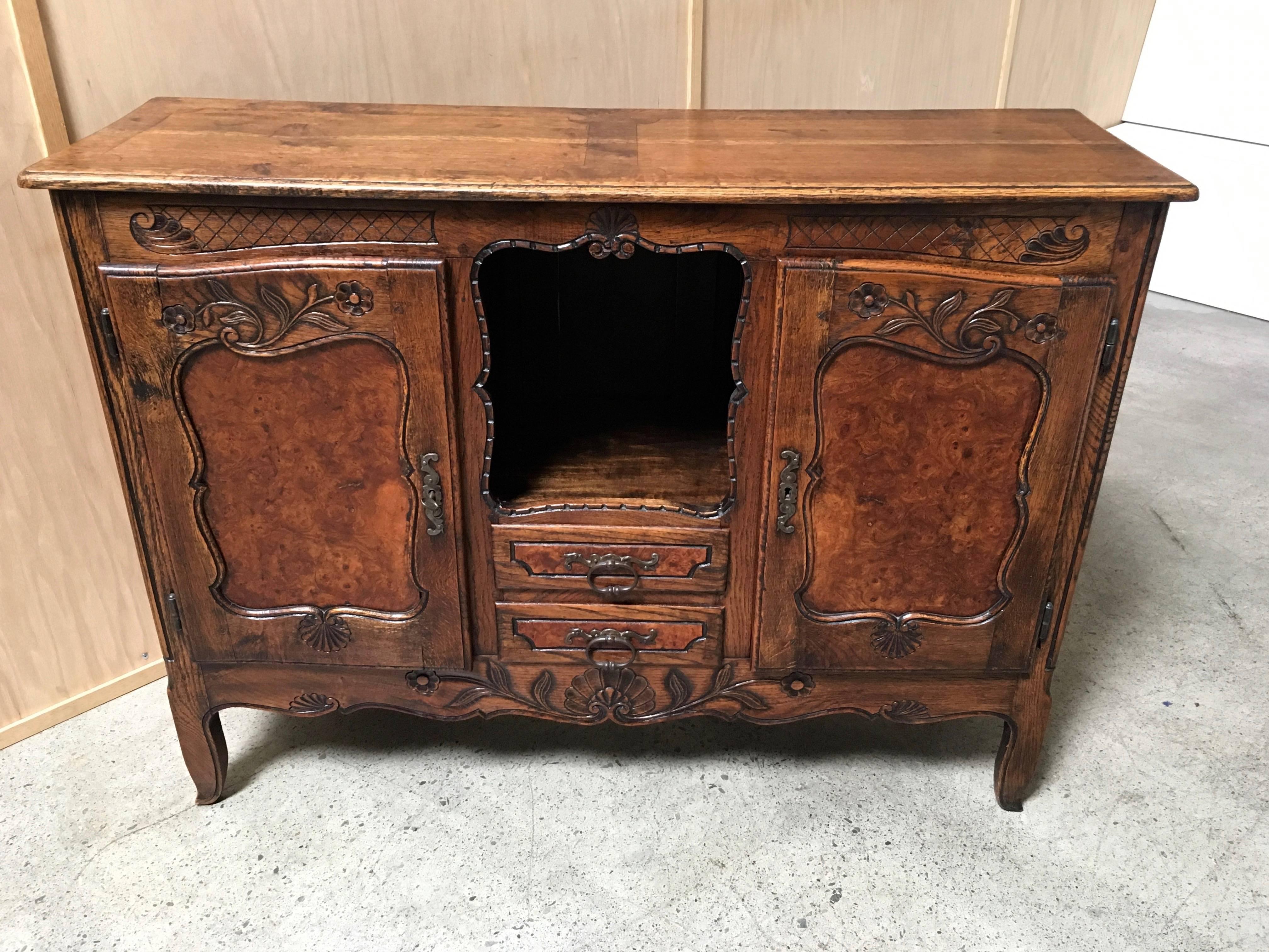 Iron 19th Century Rustic Buffet with Burl Wood Panels