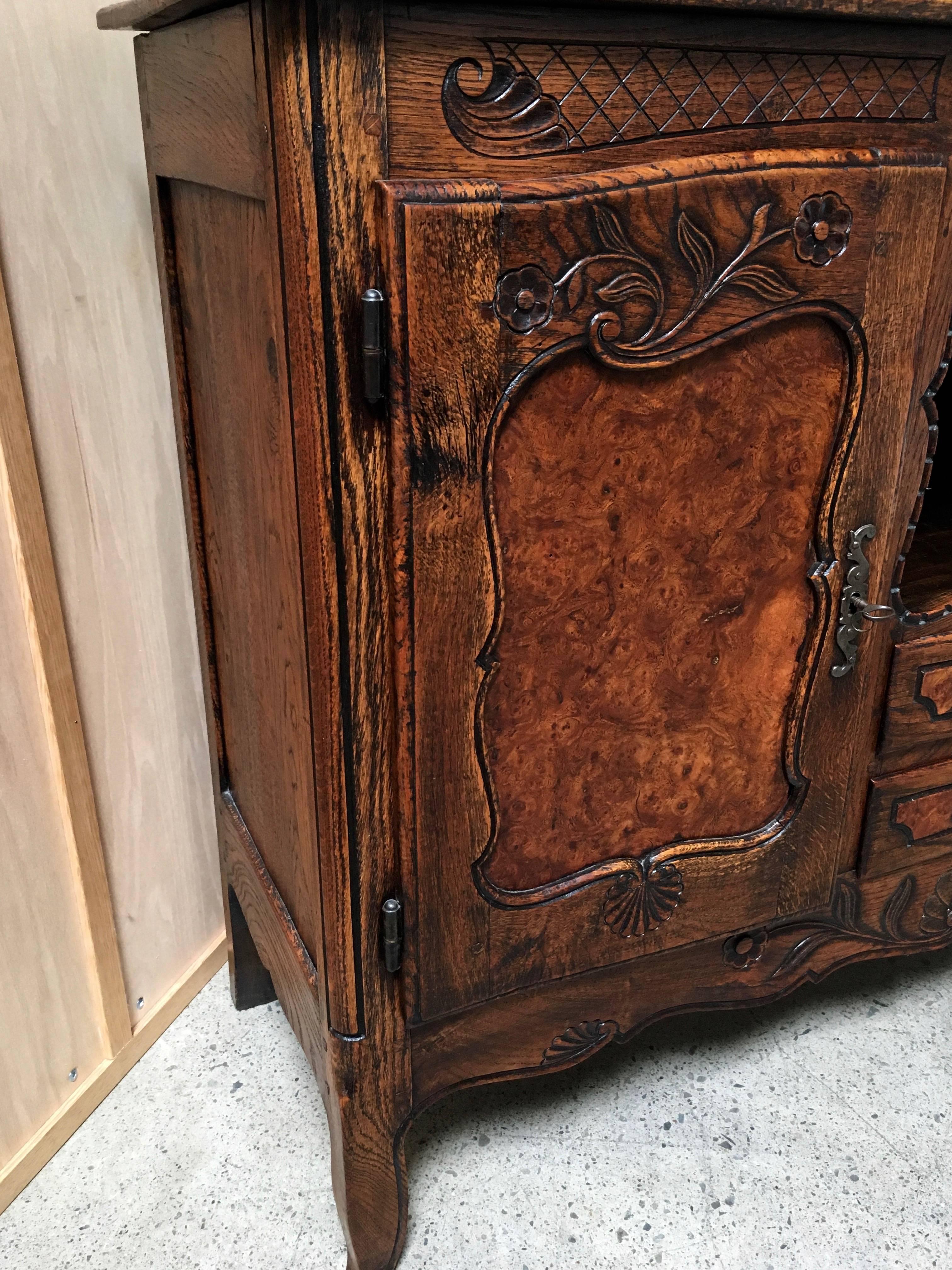 19th Century Rustic Buffet with Burl Wood Panels 2