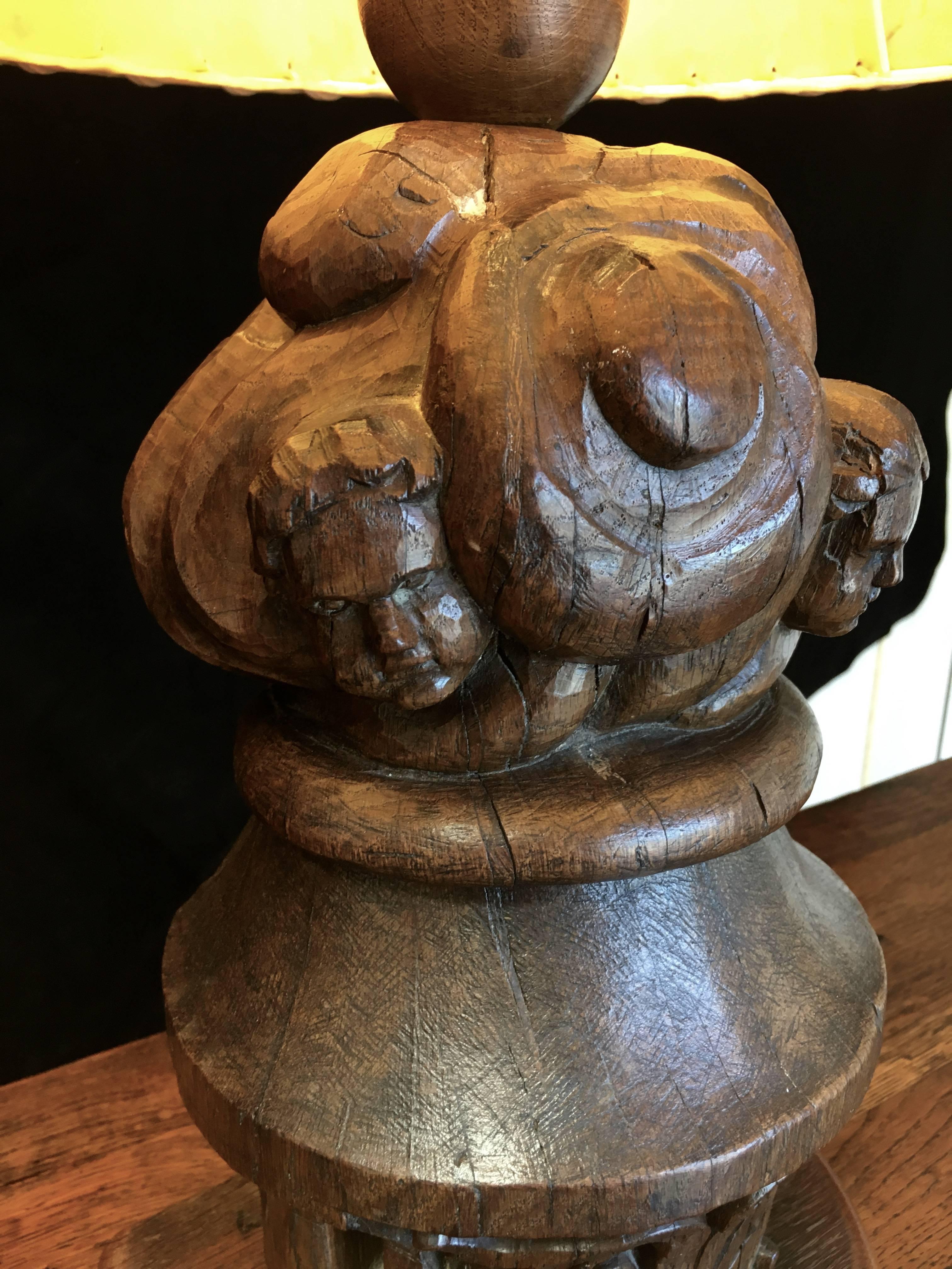 Hand-Carved 18th Century Architectural Element Lamp Conversion For Sale