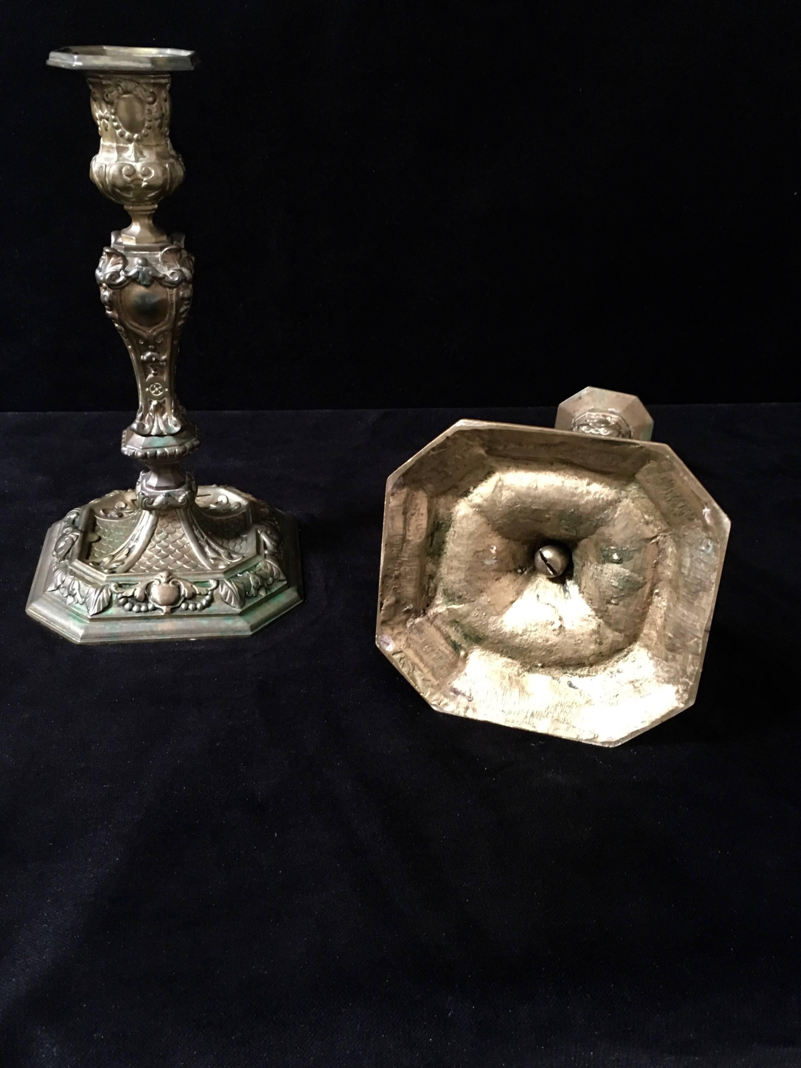 19th Century Rococo Style Brass Candle Sticks In Good Condition For Sale In Denton, TX