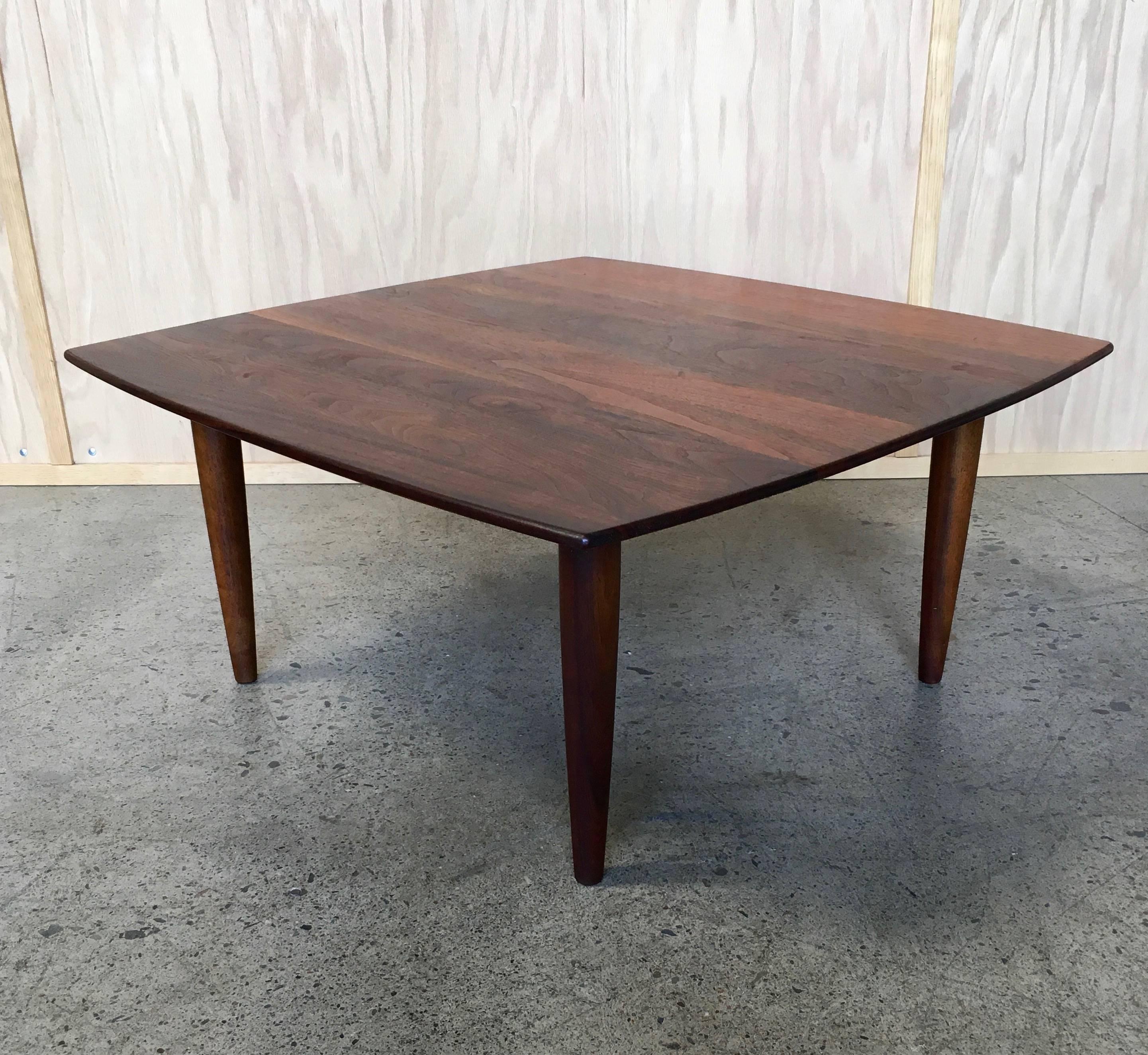 Solid walnut end table Prelude design with multicolored walnut top.