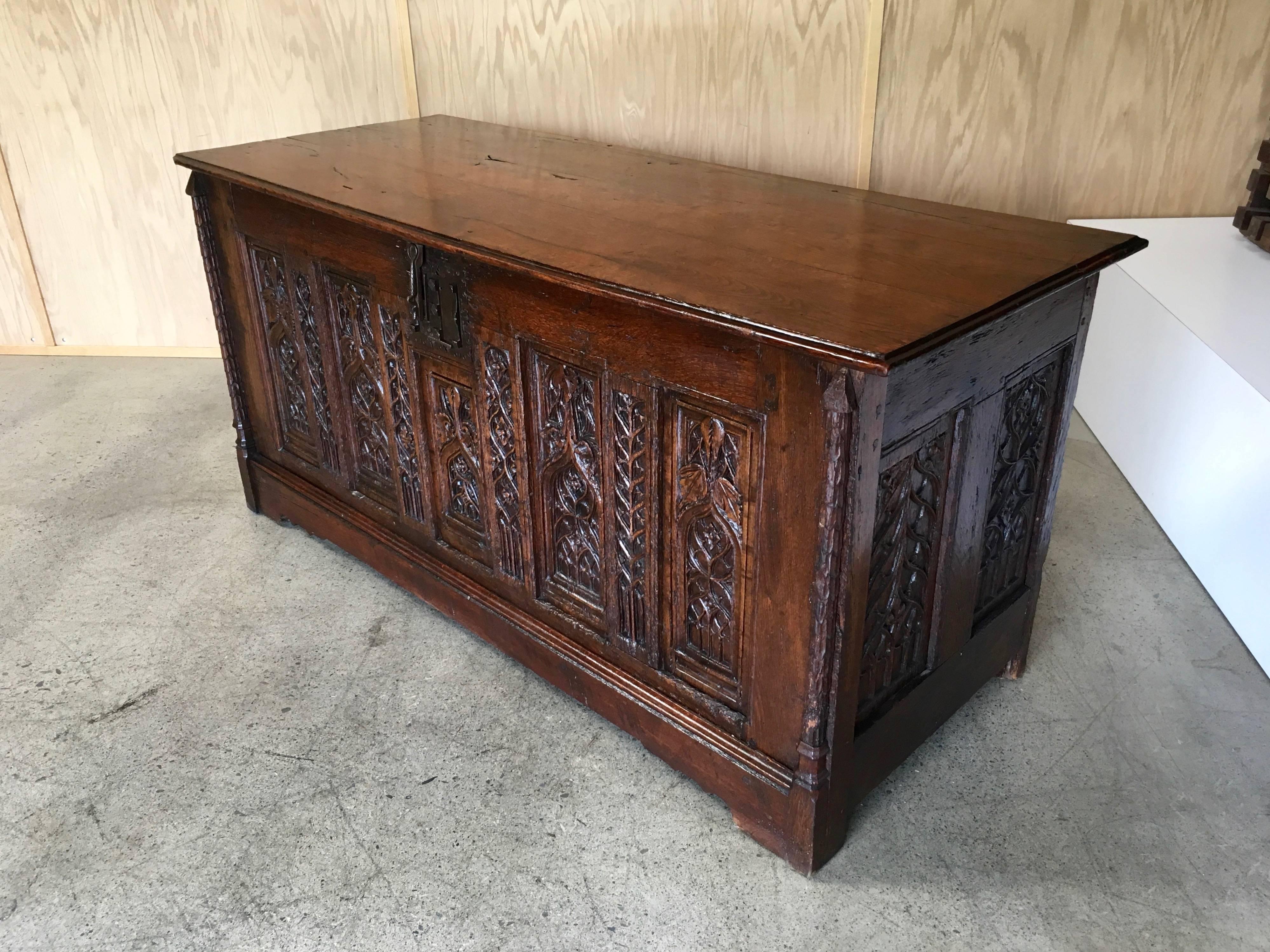 Hand-Carved Gothic Desk Converted from a Chest