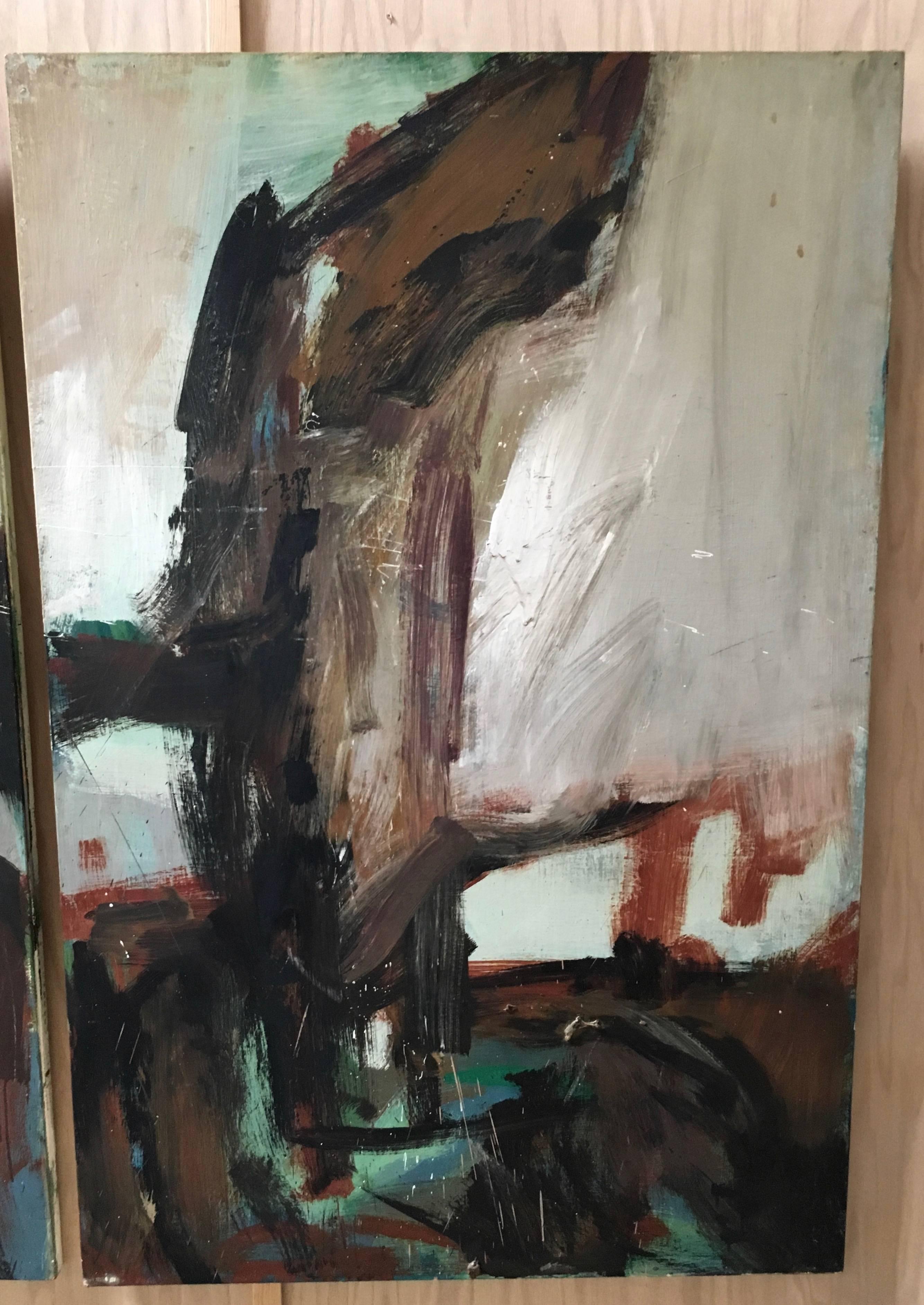 Large Mid-20th Century Abstract Painting Tryptic on Board In Good Condition In Denton, TX