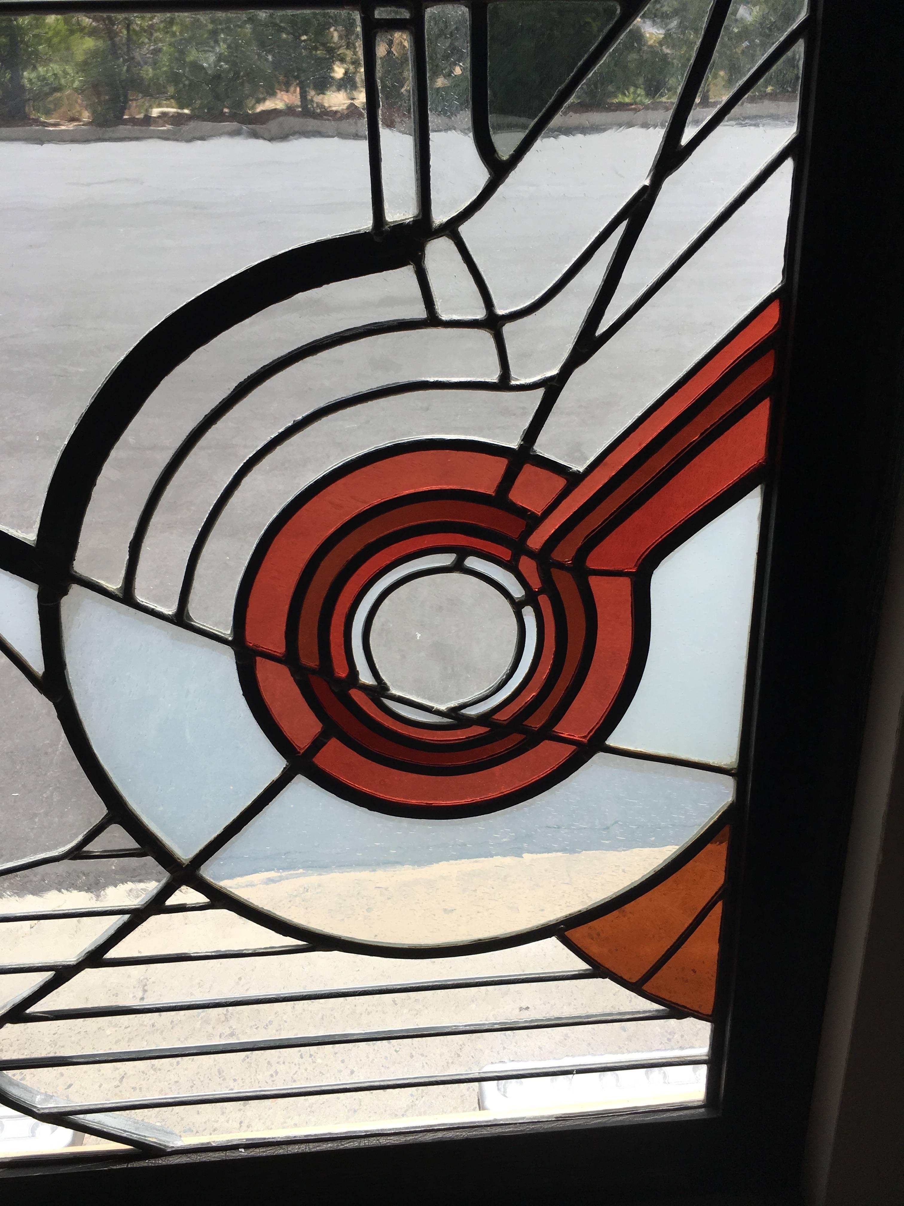 American Pair of Abstract Leaded Glass Windows