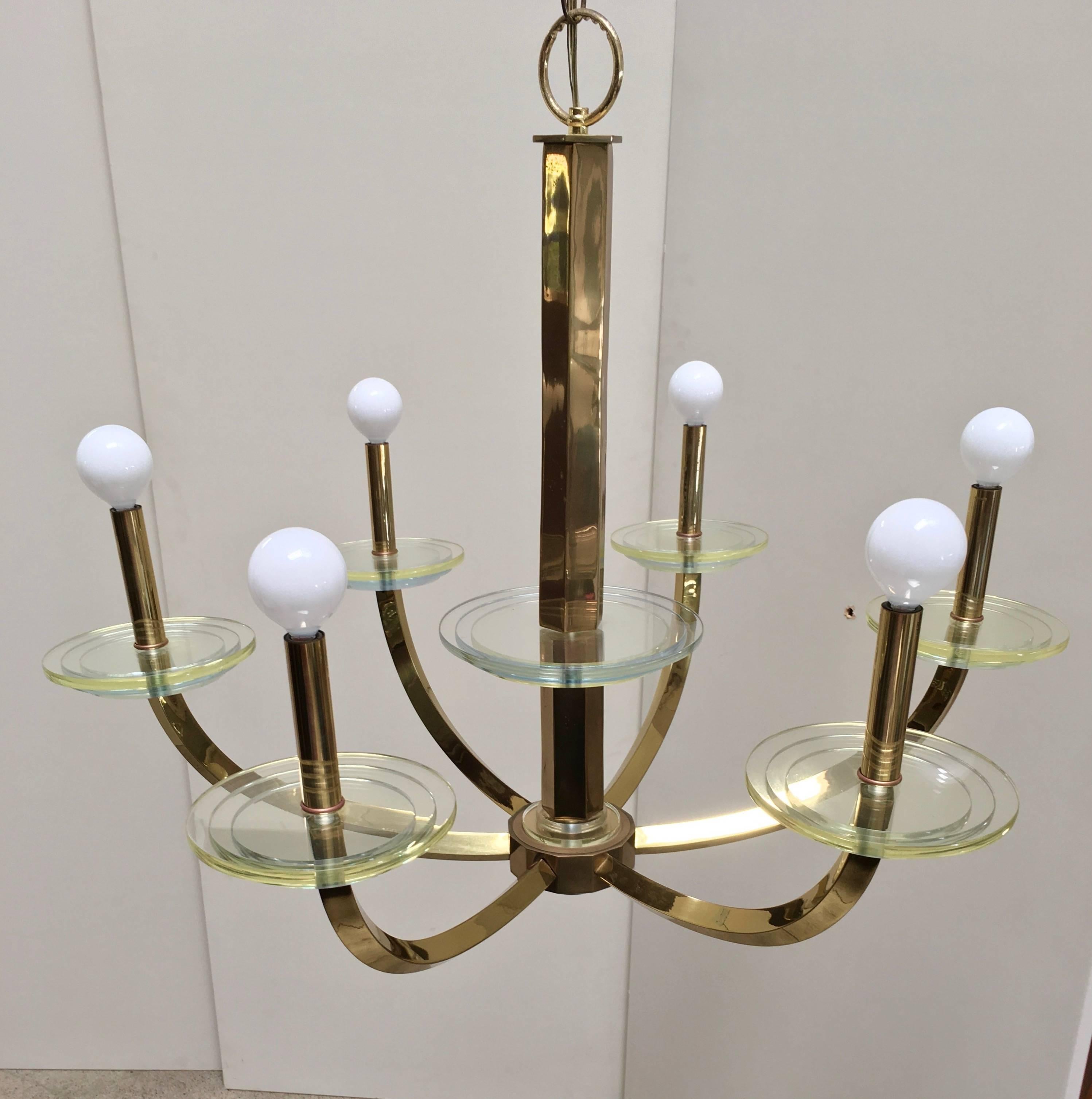 20th Century Brass and Lucite Chandelier In Good Condition In Denton, TX