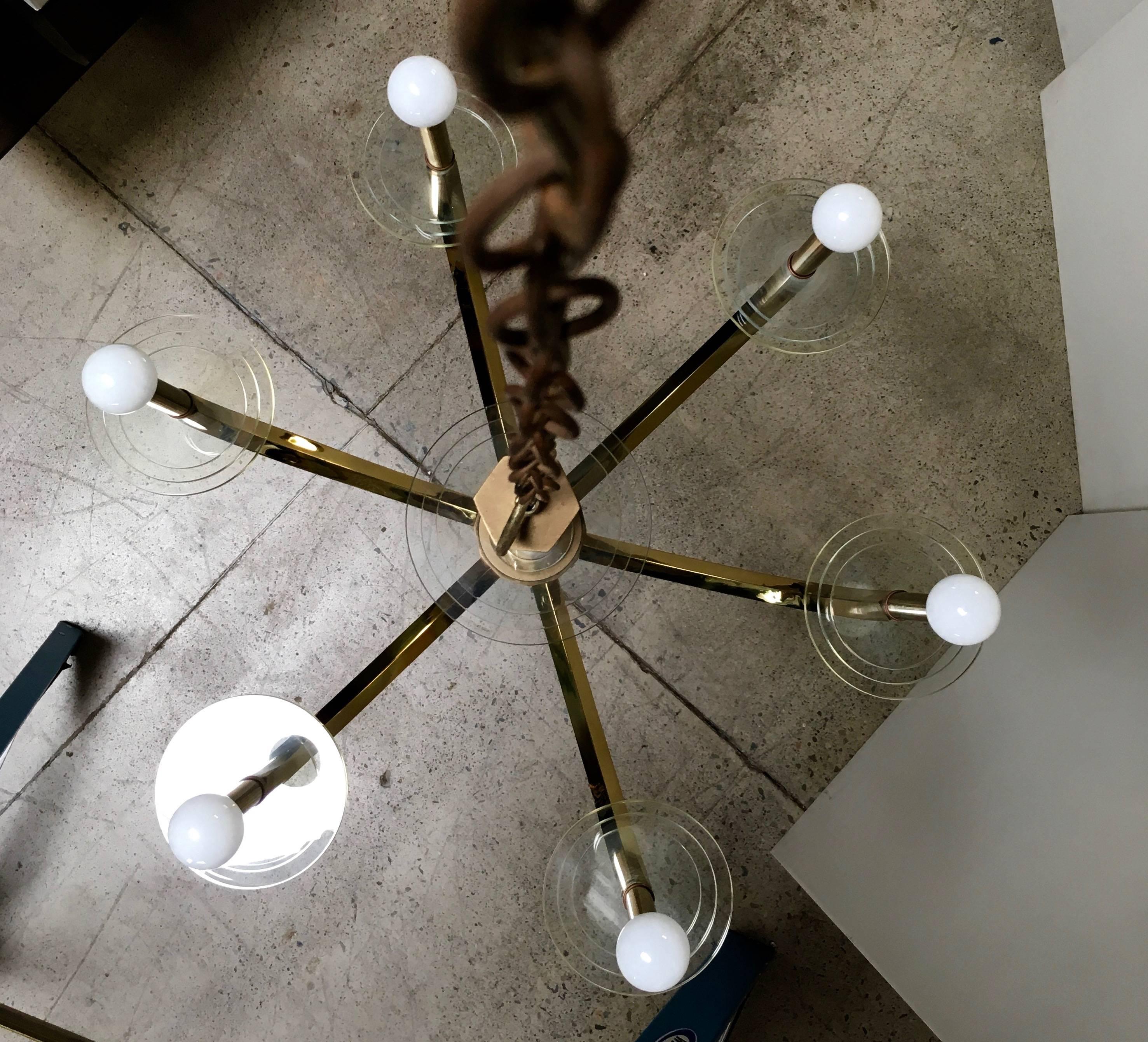 20th Century Brass and Lucite Chandelier 3