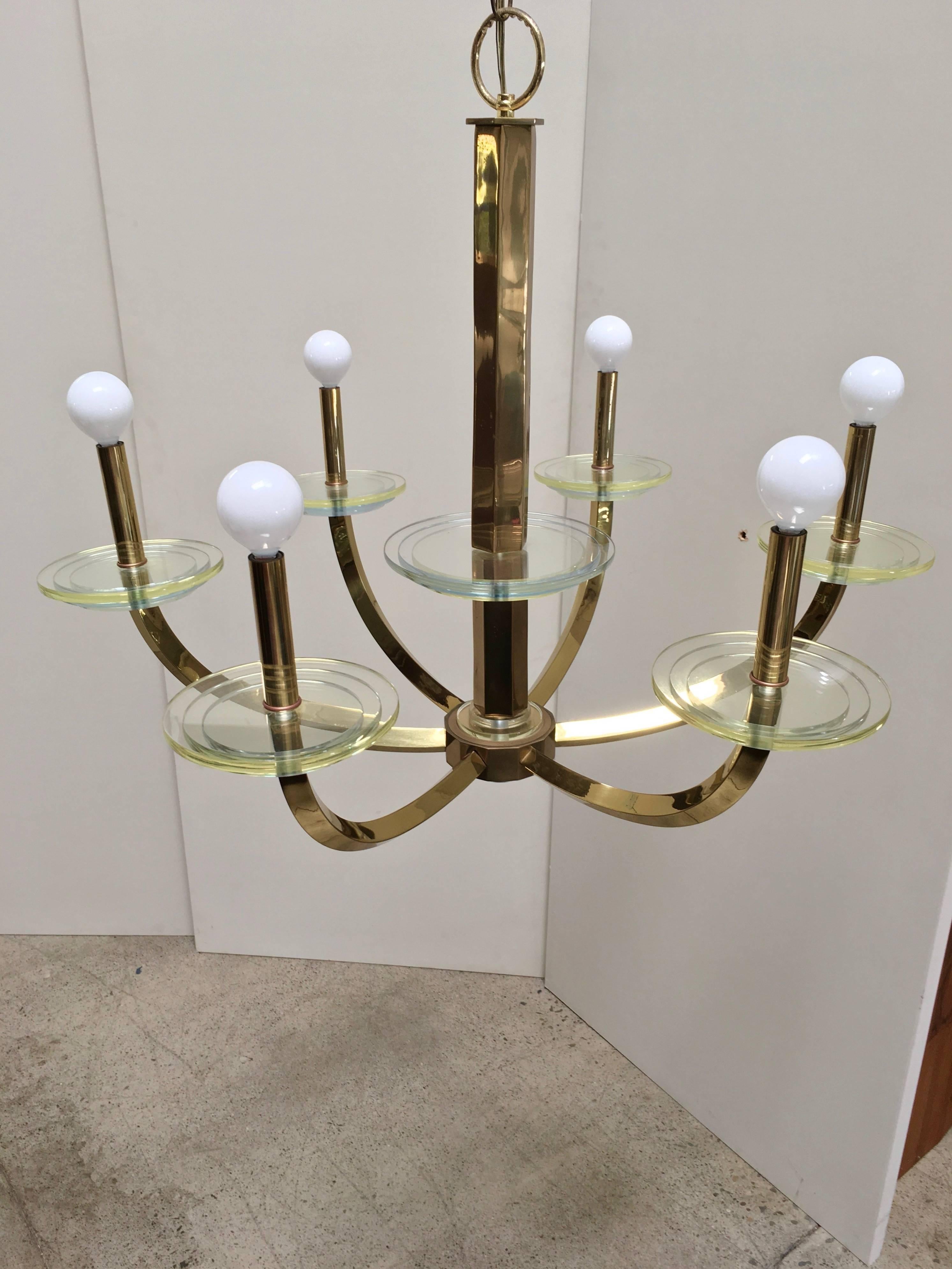 20th Century Brass and Lucite Chandelier 4