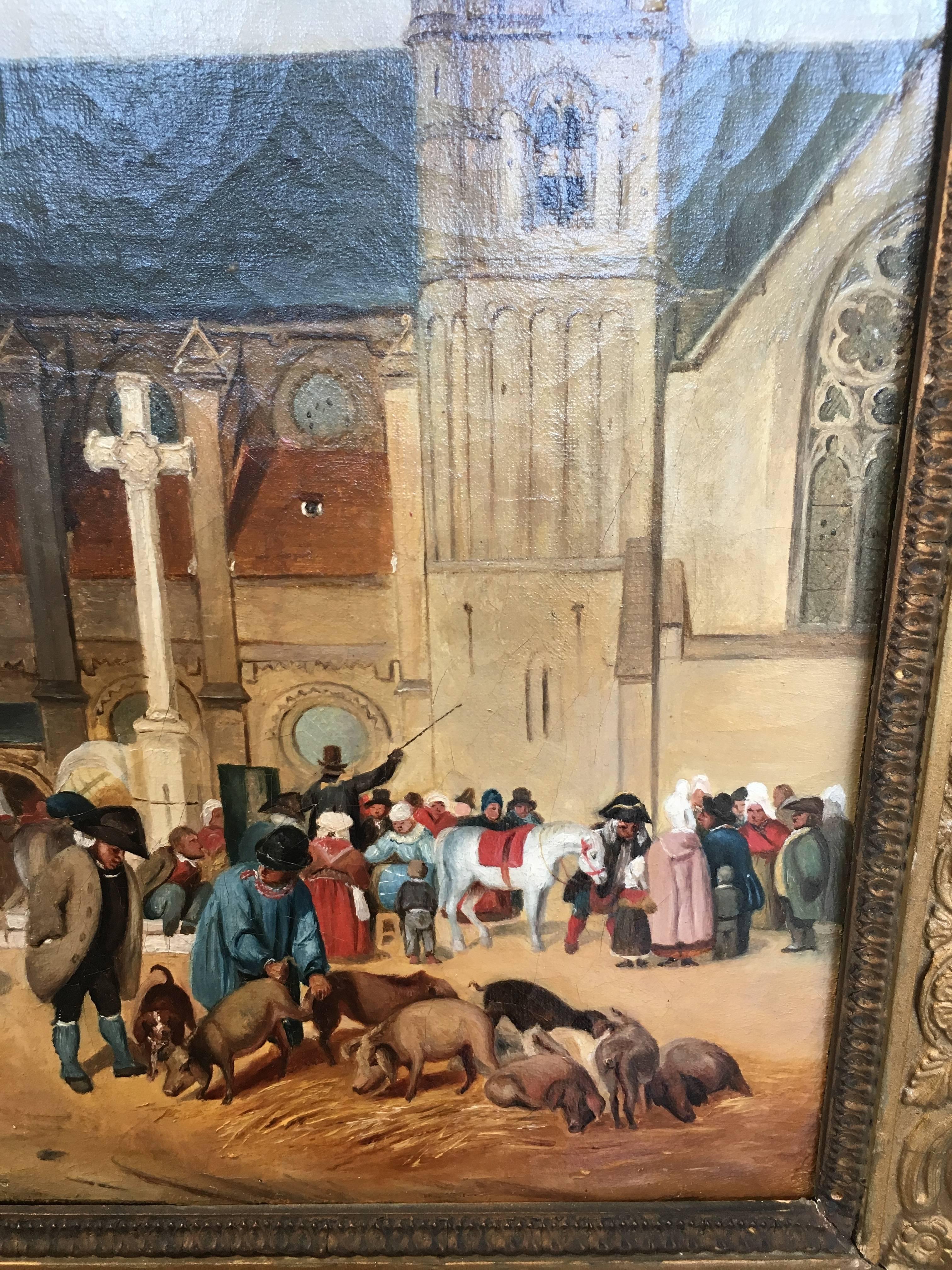 French 19th Century Market Scene Painting