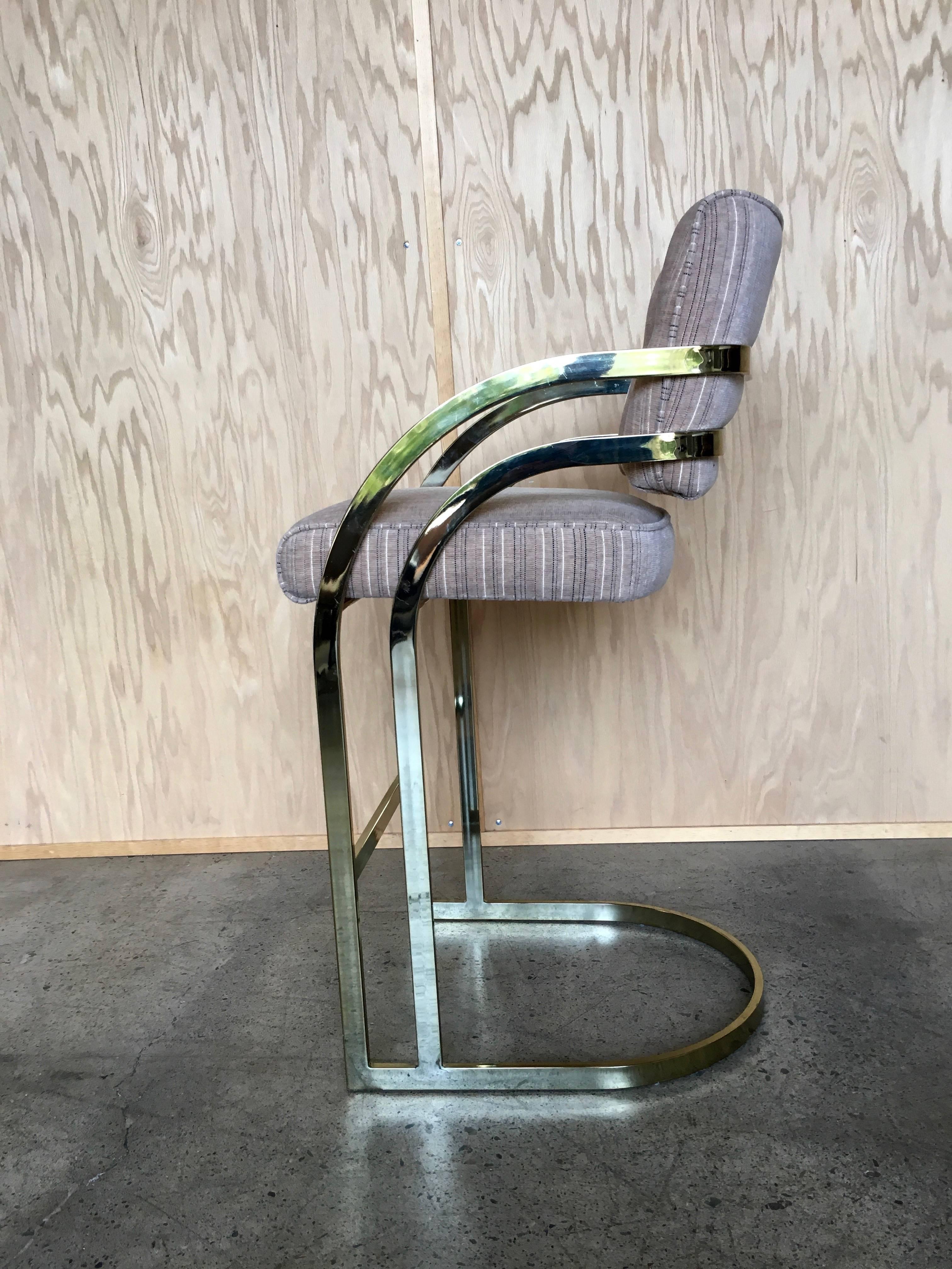 20th Century Set of Three Brass Cantilever Bar Stools