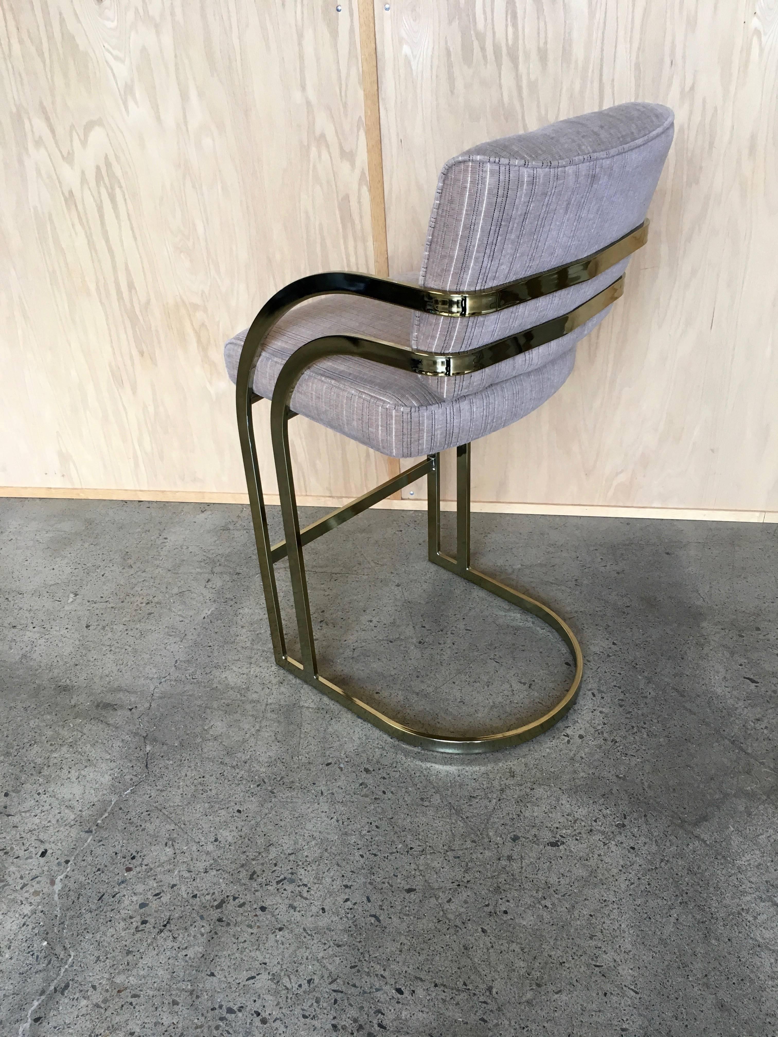 Plated Set of Three Brass Cantilever Bar Stools