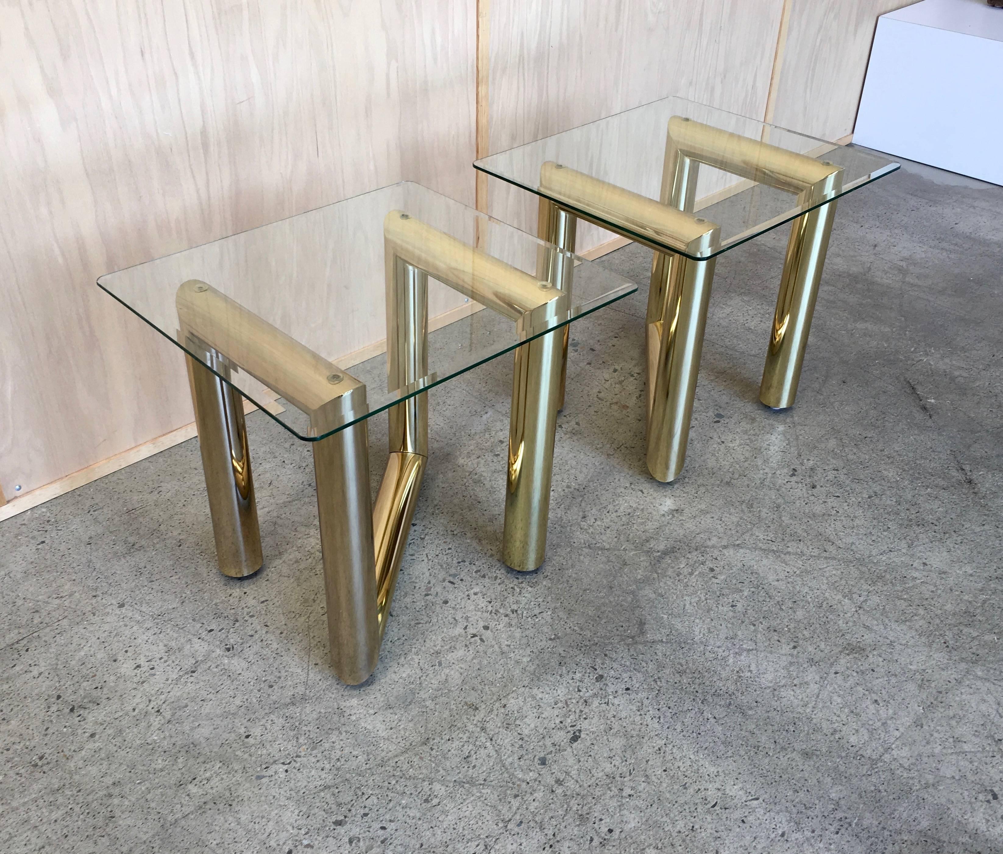 Modern Pair of Brass Tubular Side Tables