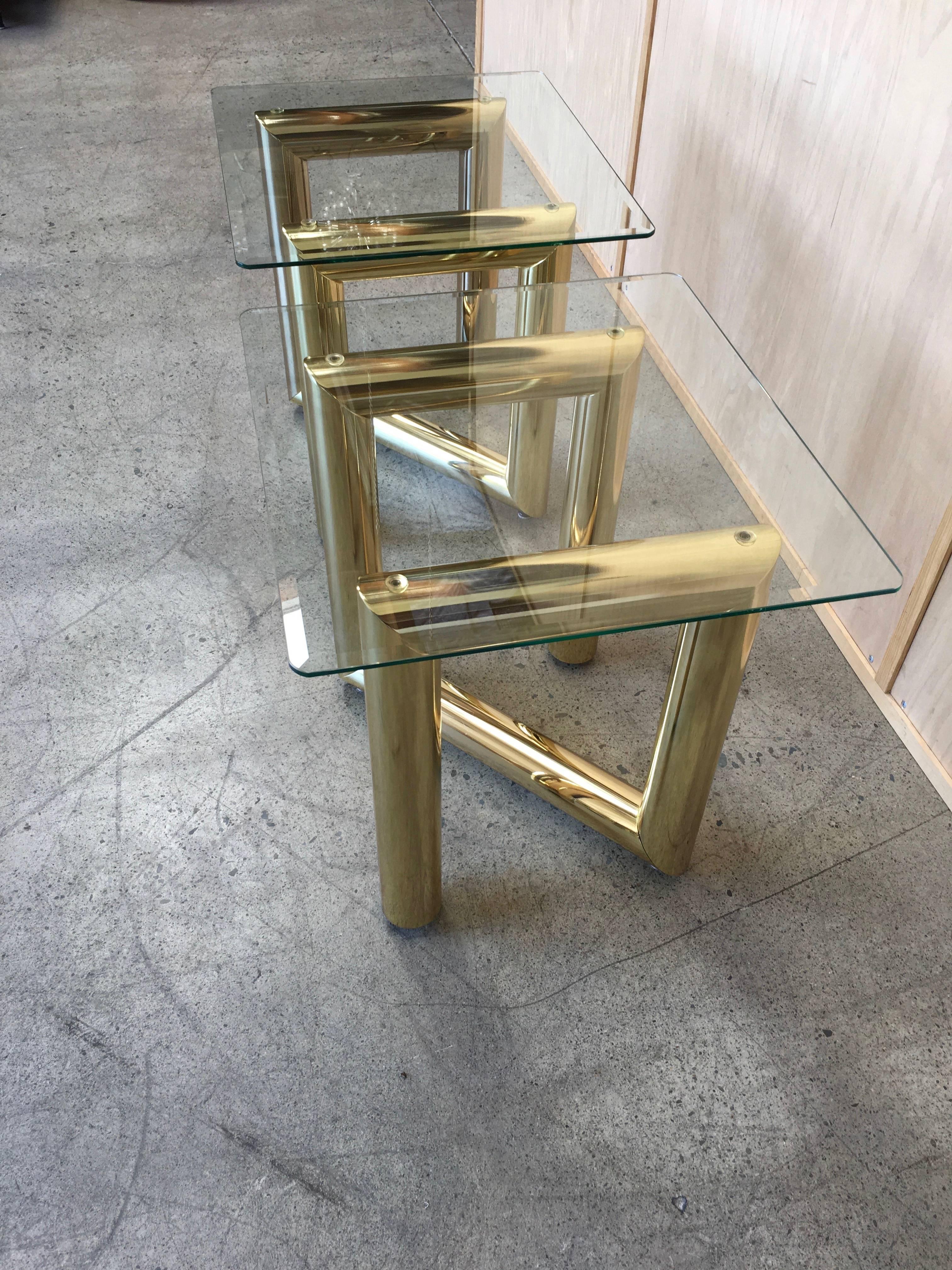 American Pair of Brass Tubular Side Tables