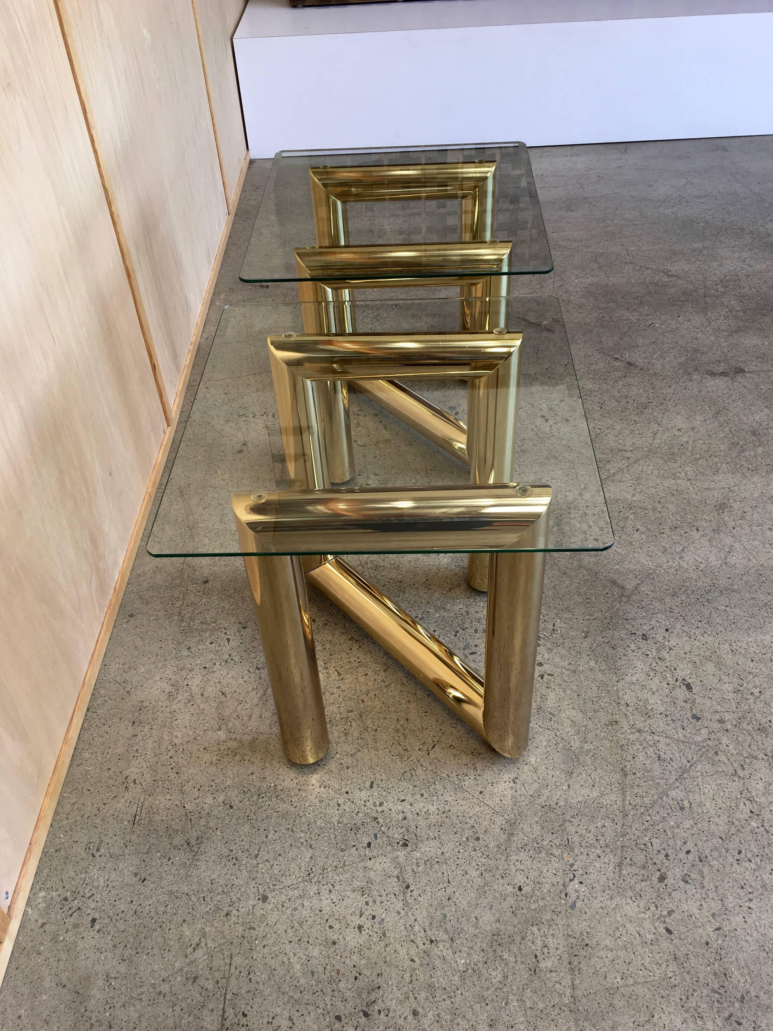 Plated Pair of Brass Tubular Side Tables
