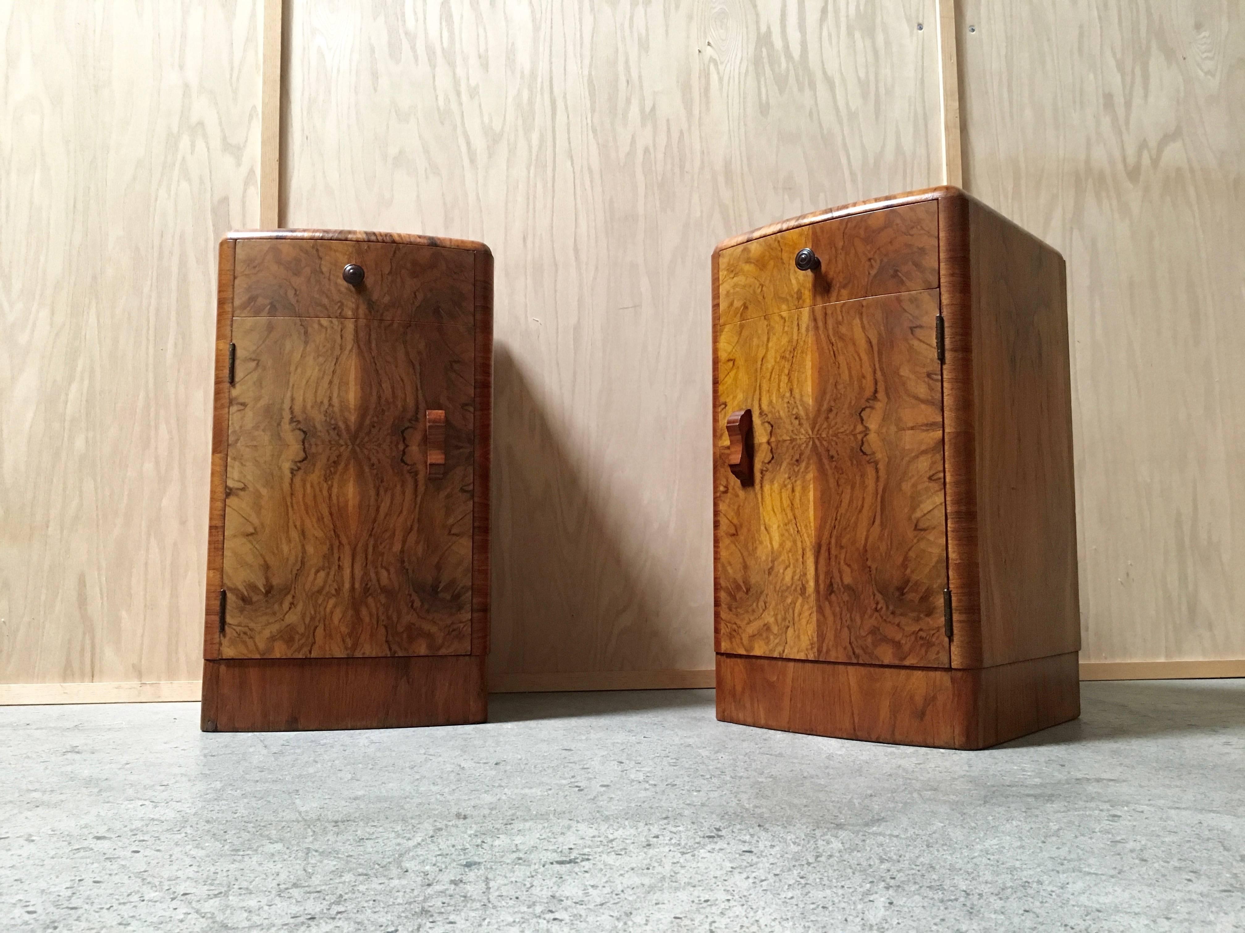 Pair of 20th Century Burl Wood Modernist Nightstands 2