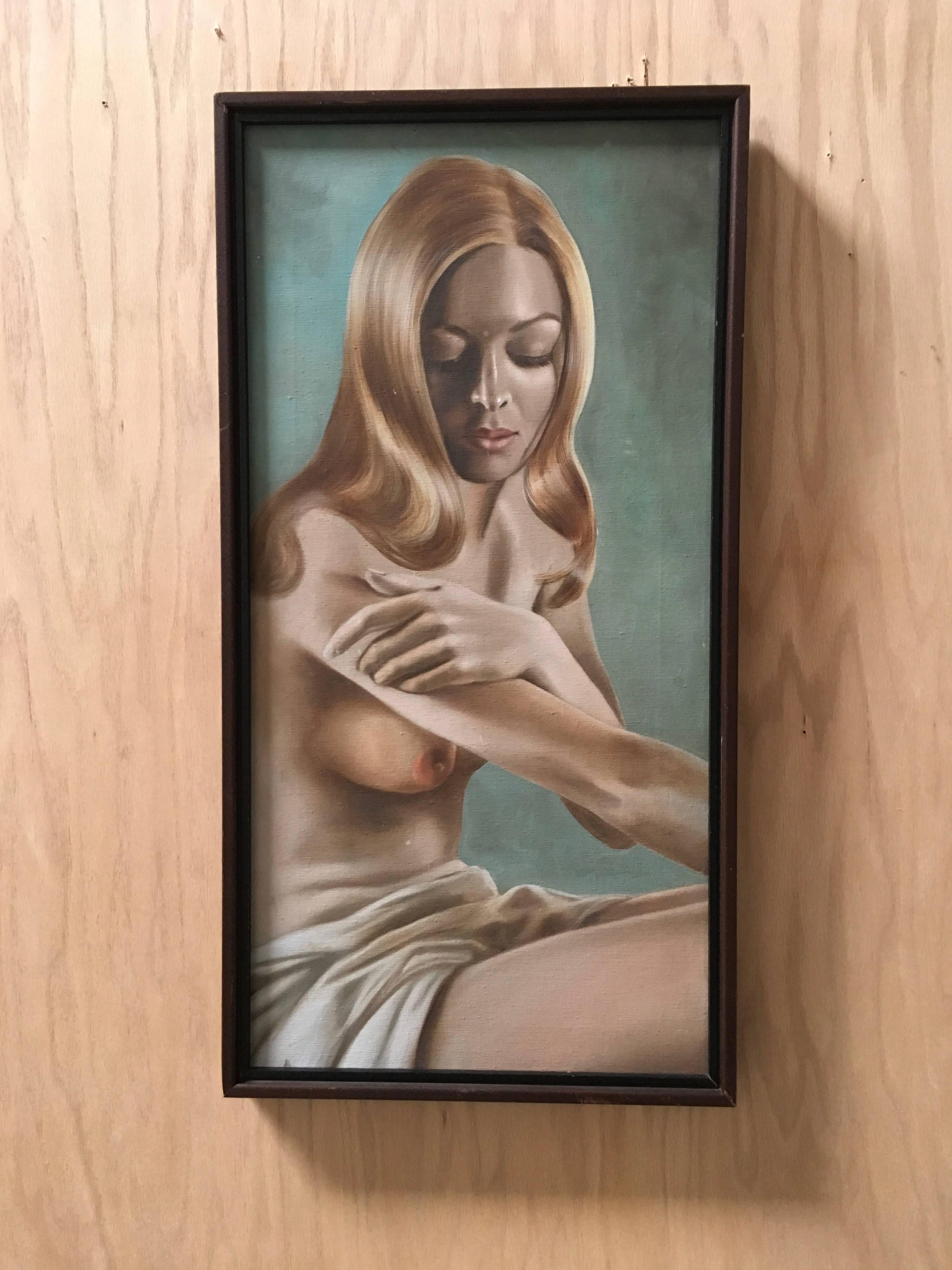 Oil on canvas nude portrait of a young woman by Lynn Lupetti California artist, circa 1970.