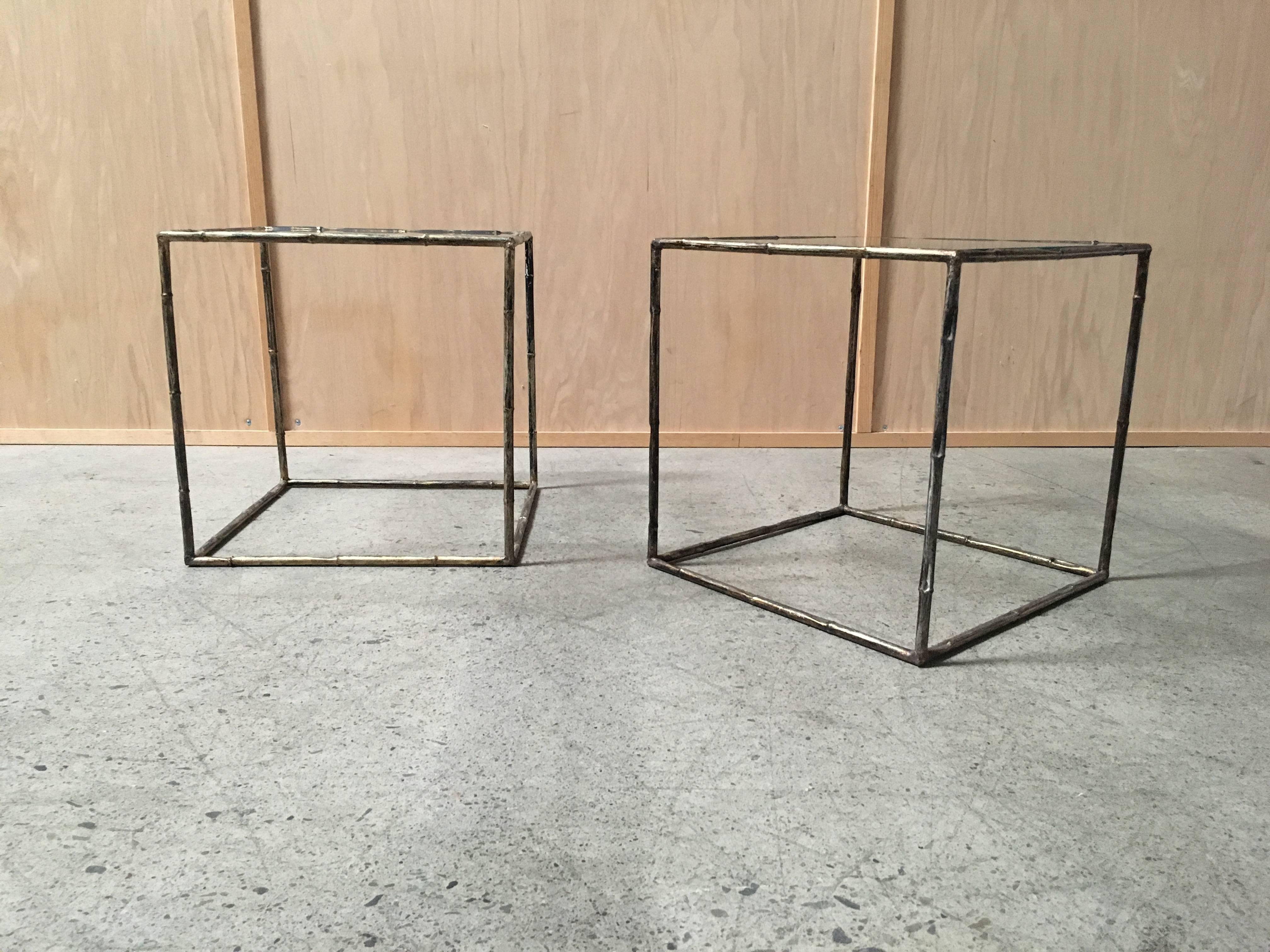 Modern Pair of Geometric Faux Bamboo End Tables