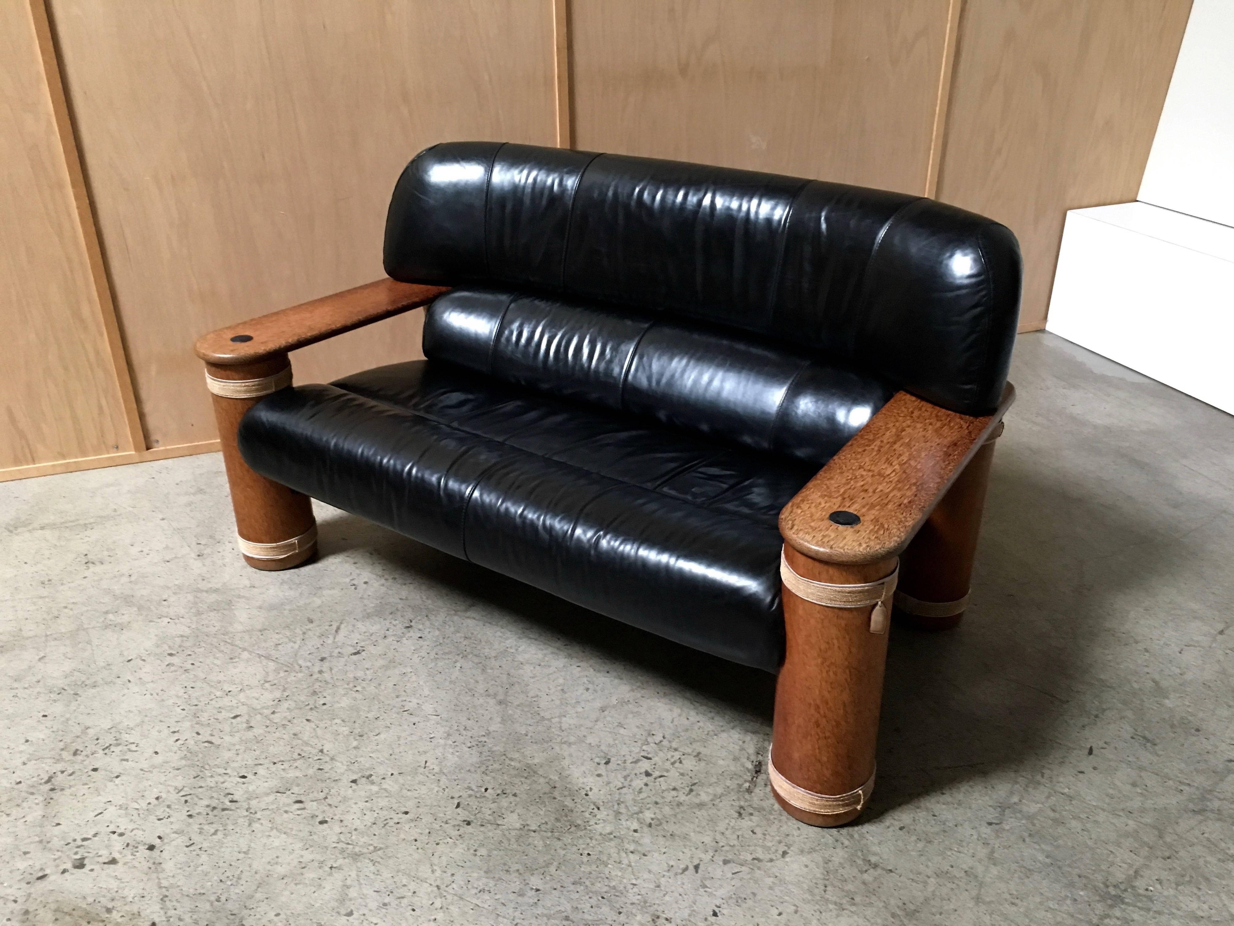 Asian 20th Century Leather and Palmwood Settee