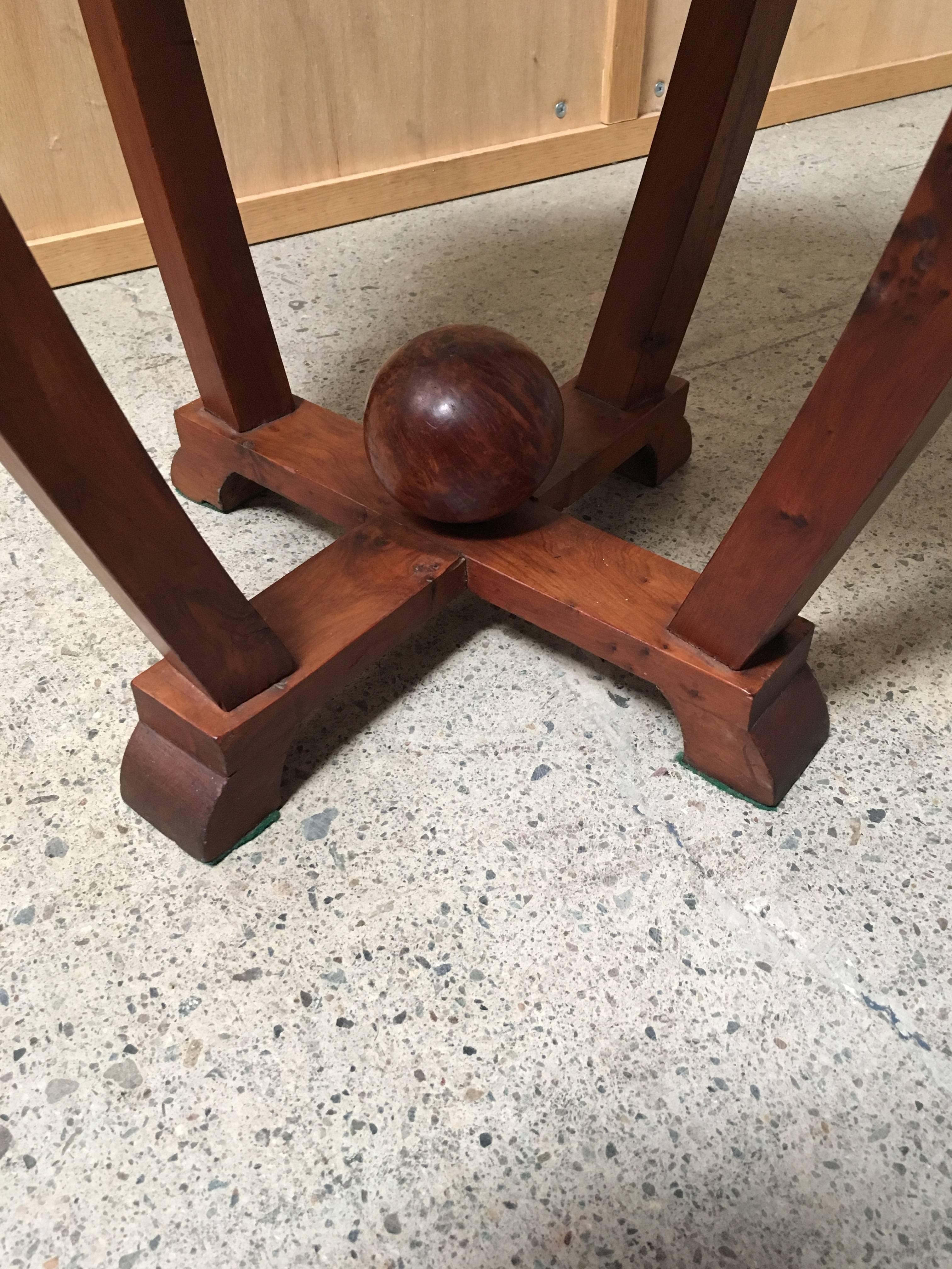 20th Century Pair of Rustic Modernist Side Tables with Geometric Inlaid Top