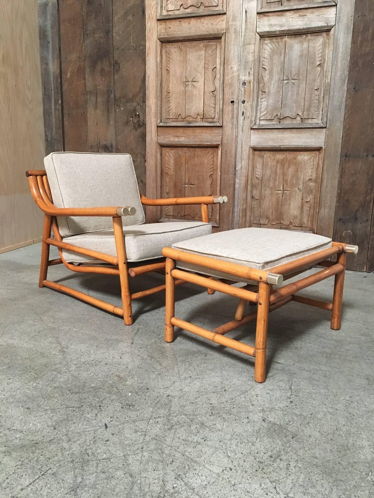 Mid-Century Modern Rattan Lounge Chair and Ottoman at 1stDibs