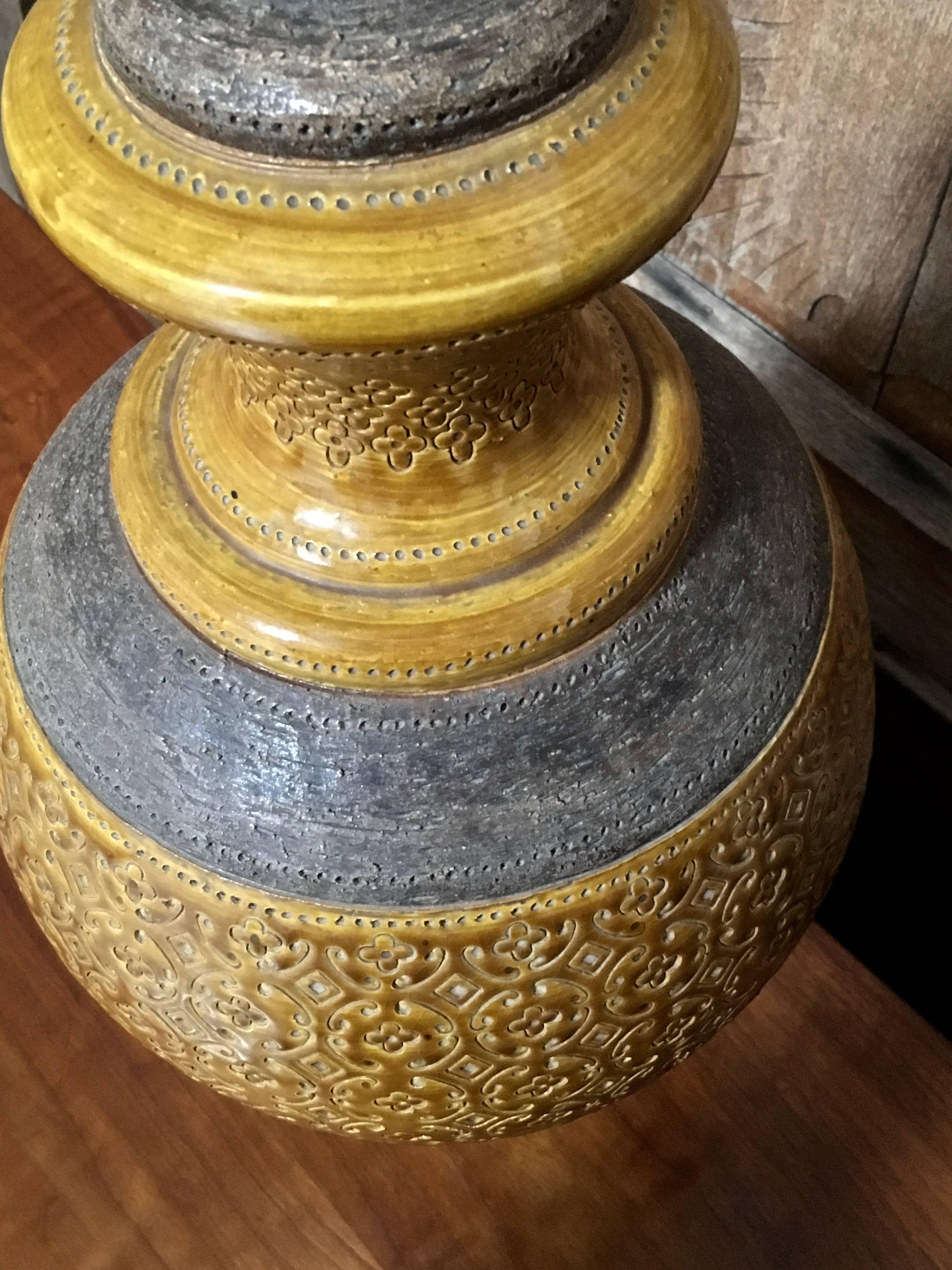 Italian Pair of Bitossi Mustard Ceramic Table Lamps