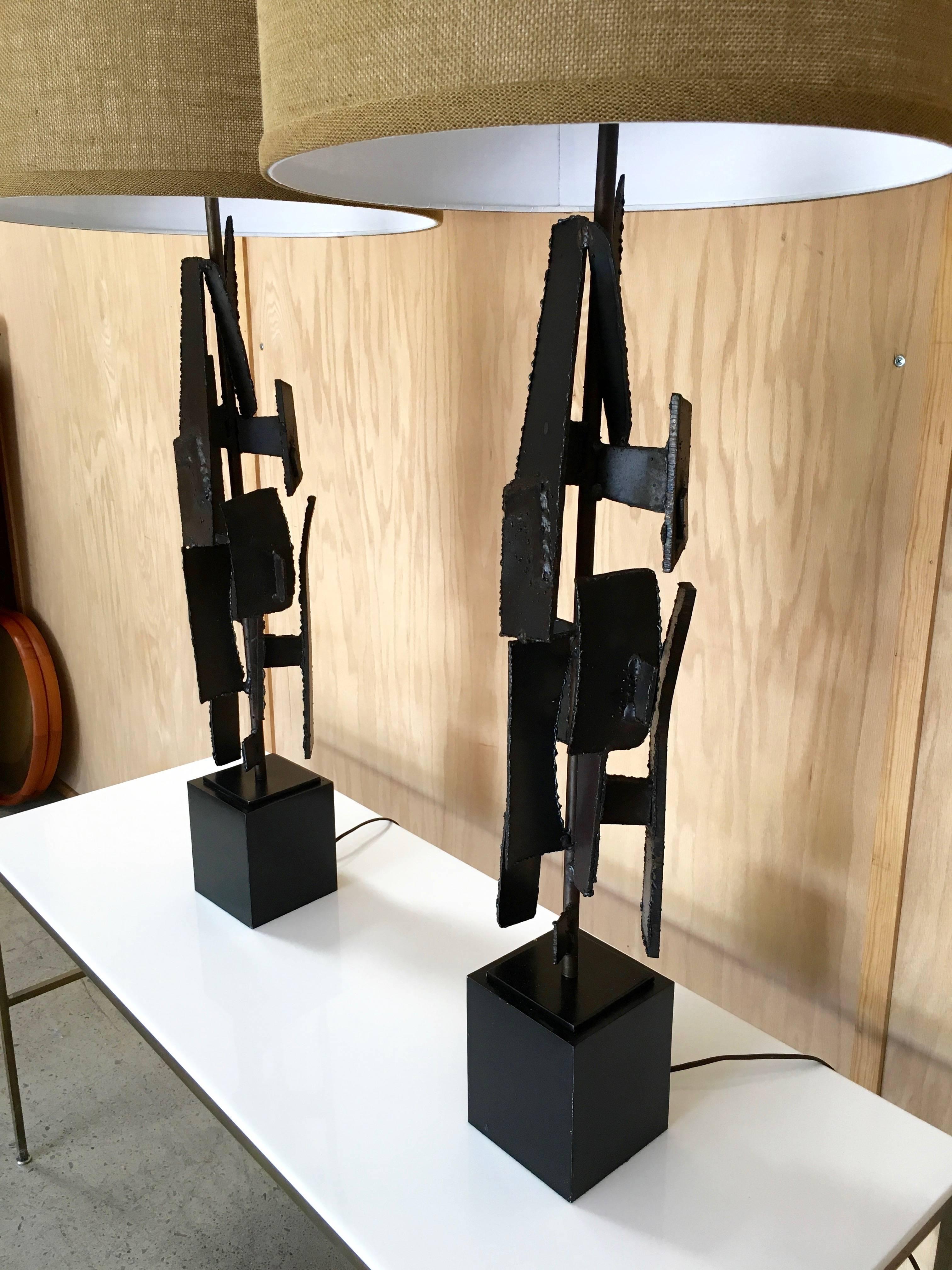 Brutalist Pair of Sculptural Torch Cut Lamps by Richard Barr