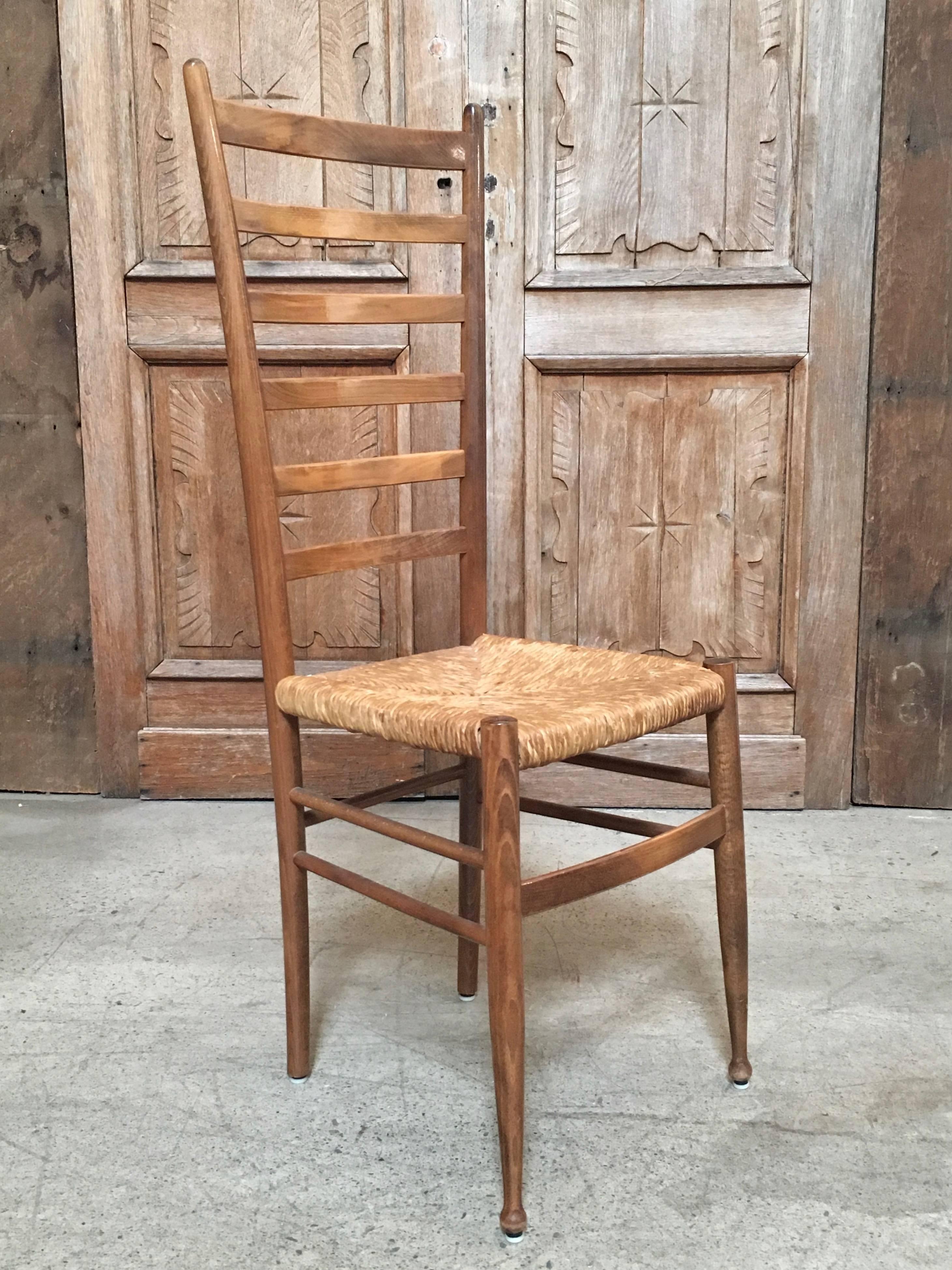 Set of Four Italian Ladder Back Chairs in the Style of Gio Ponti In Good Condition In Denton, TX