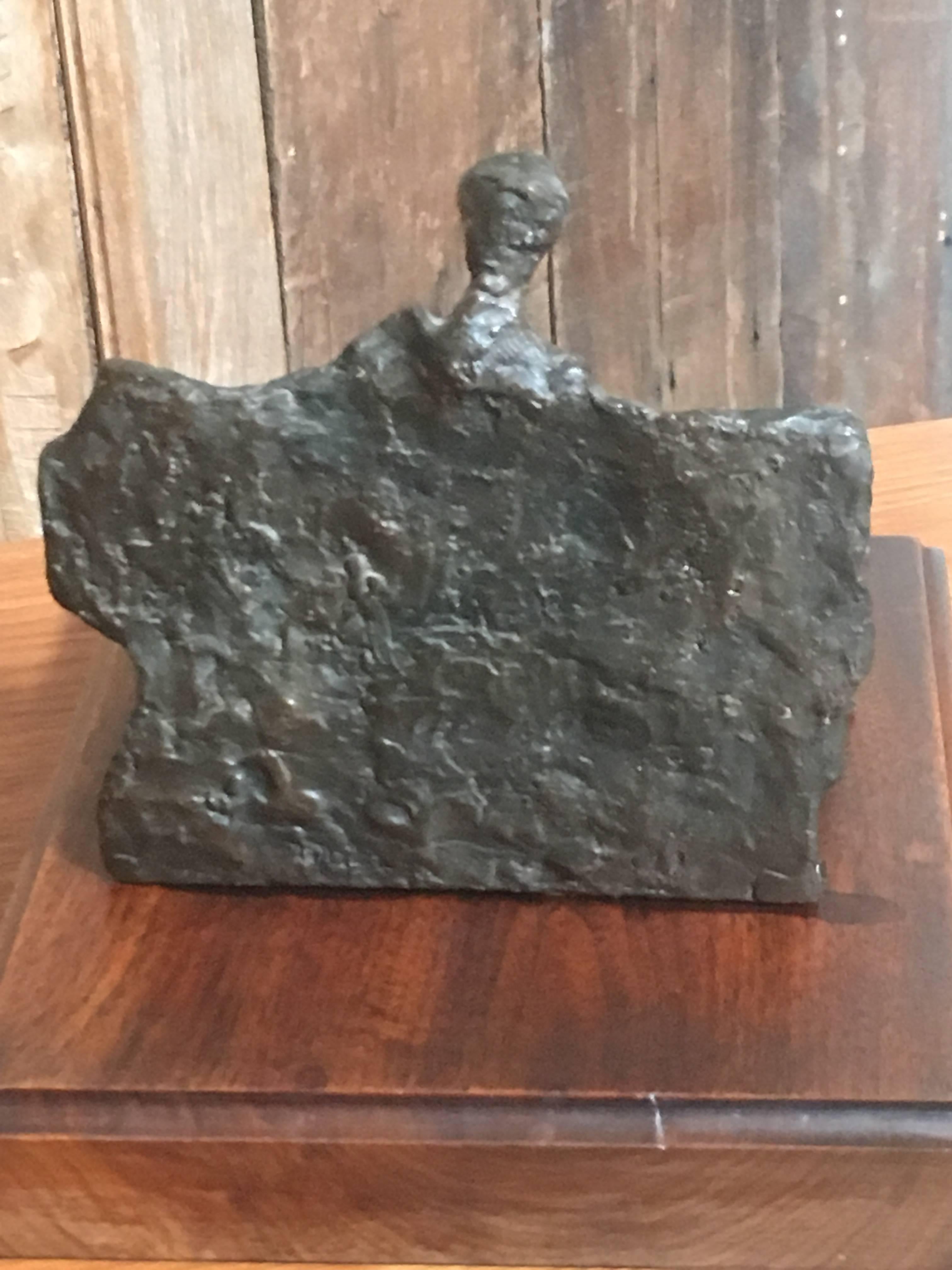 Mid-Century Modern Abstract Bronze Sculpture of Man on a Bench