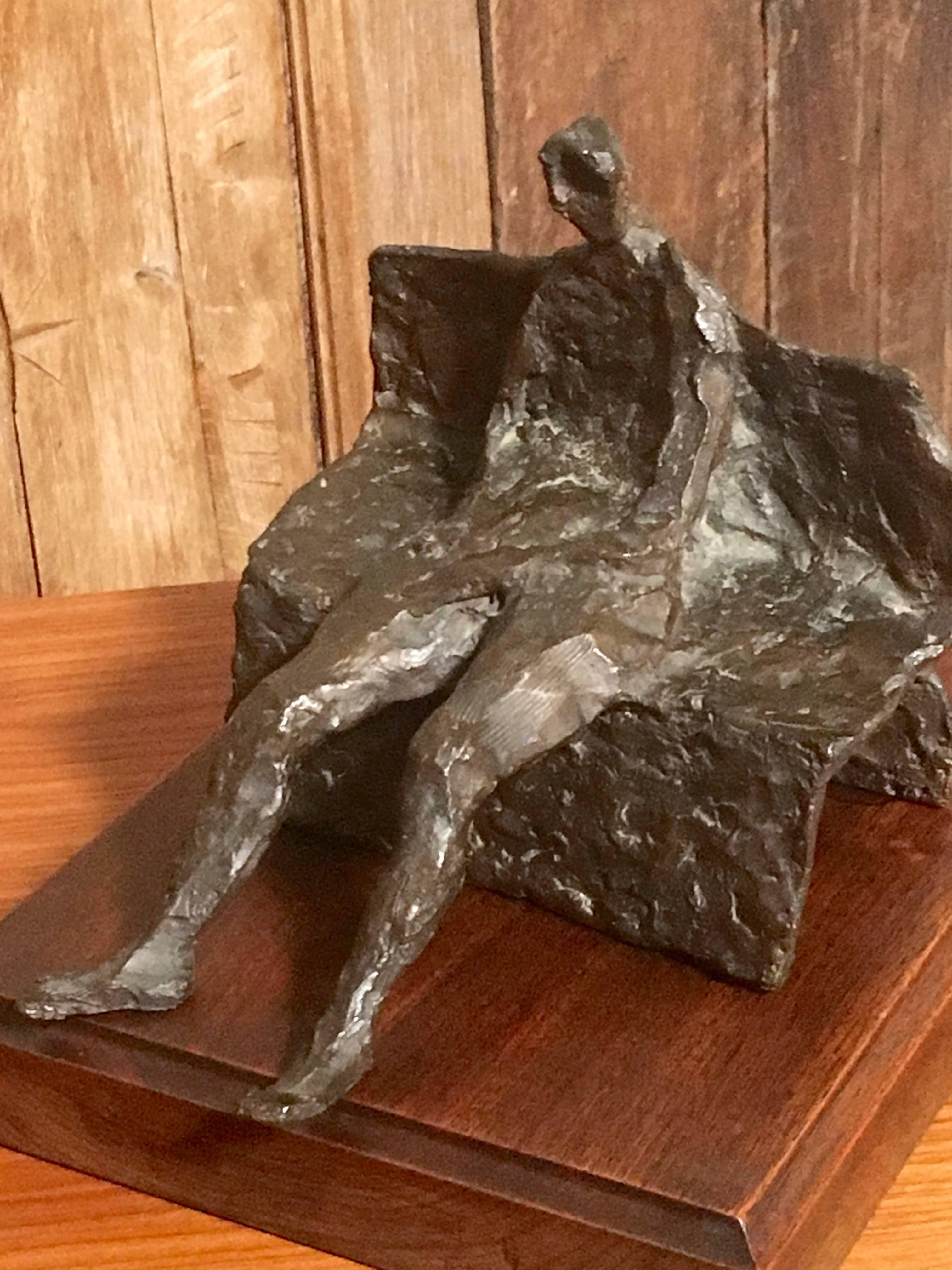 Abstract Bronze Sculpture of Man on a Bench In Good Condition In Denton, TX