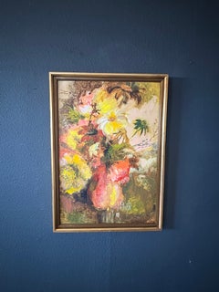 Mid-Century modern Floral abstract acrylic on board