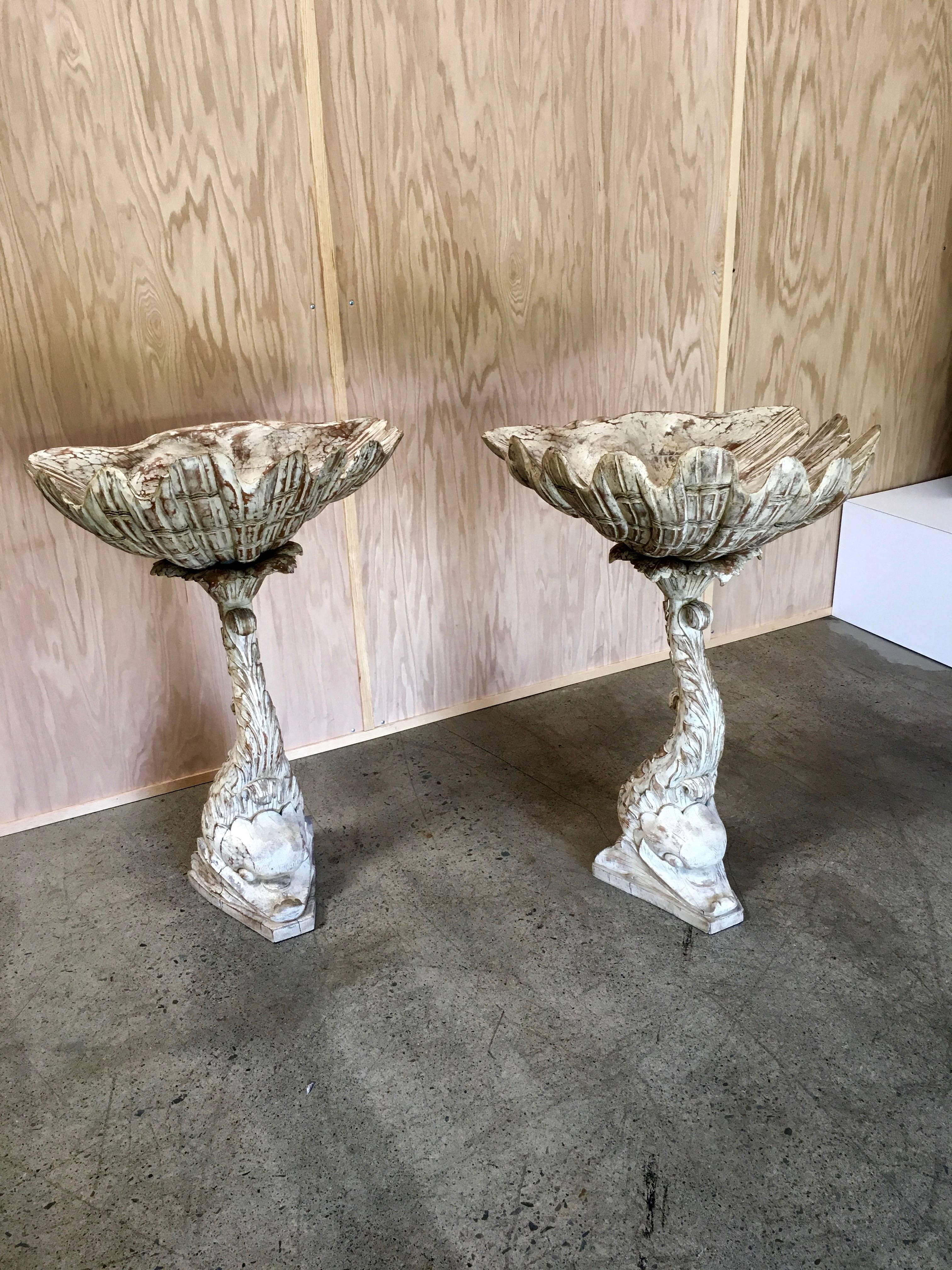 Rococo Pair of Hand-Carved Grotto Style Plant Stands