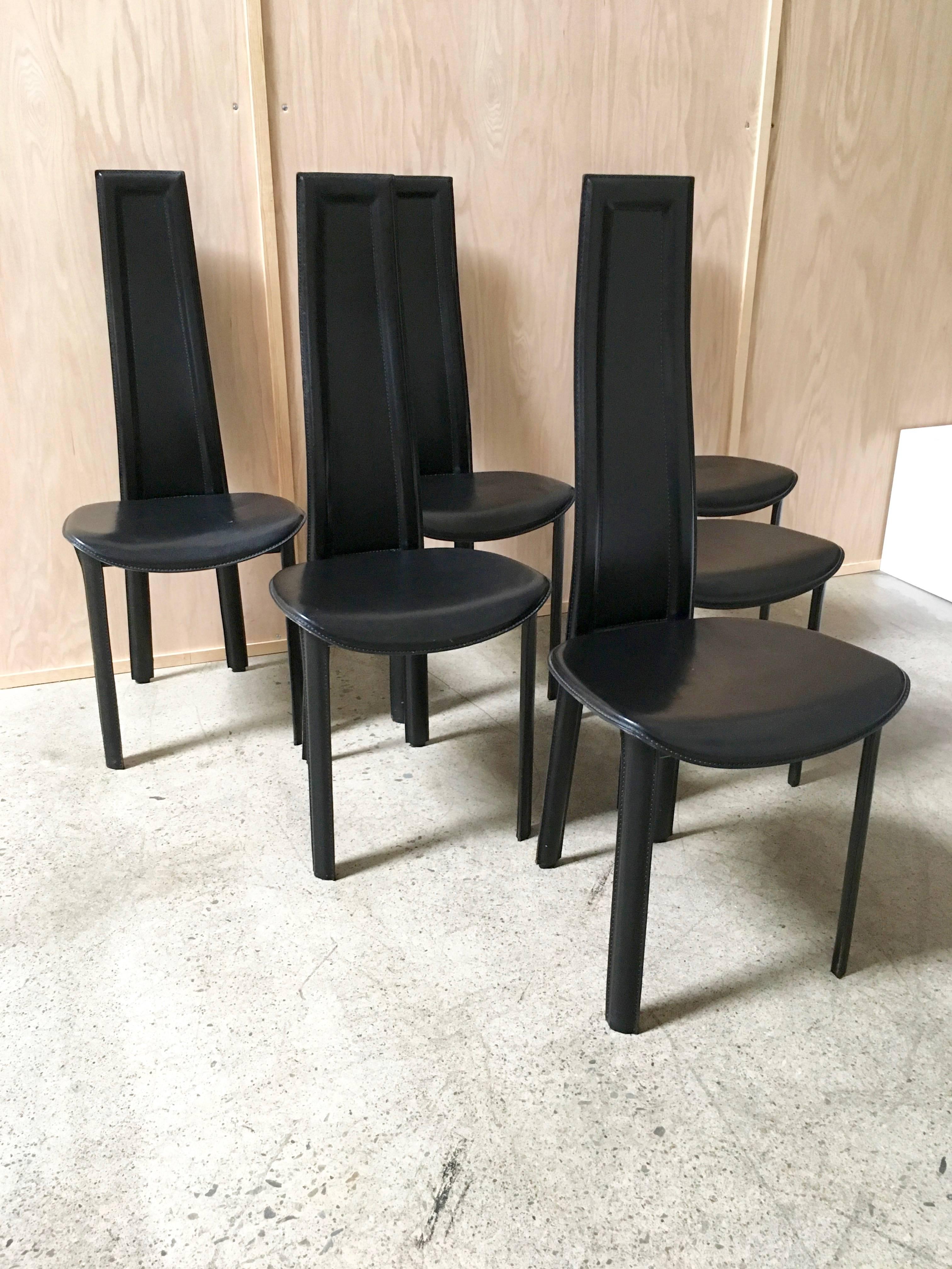Mid-Century Modern Set of Six Italian Leather Dining Chairs