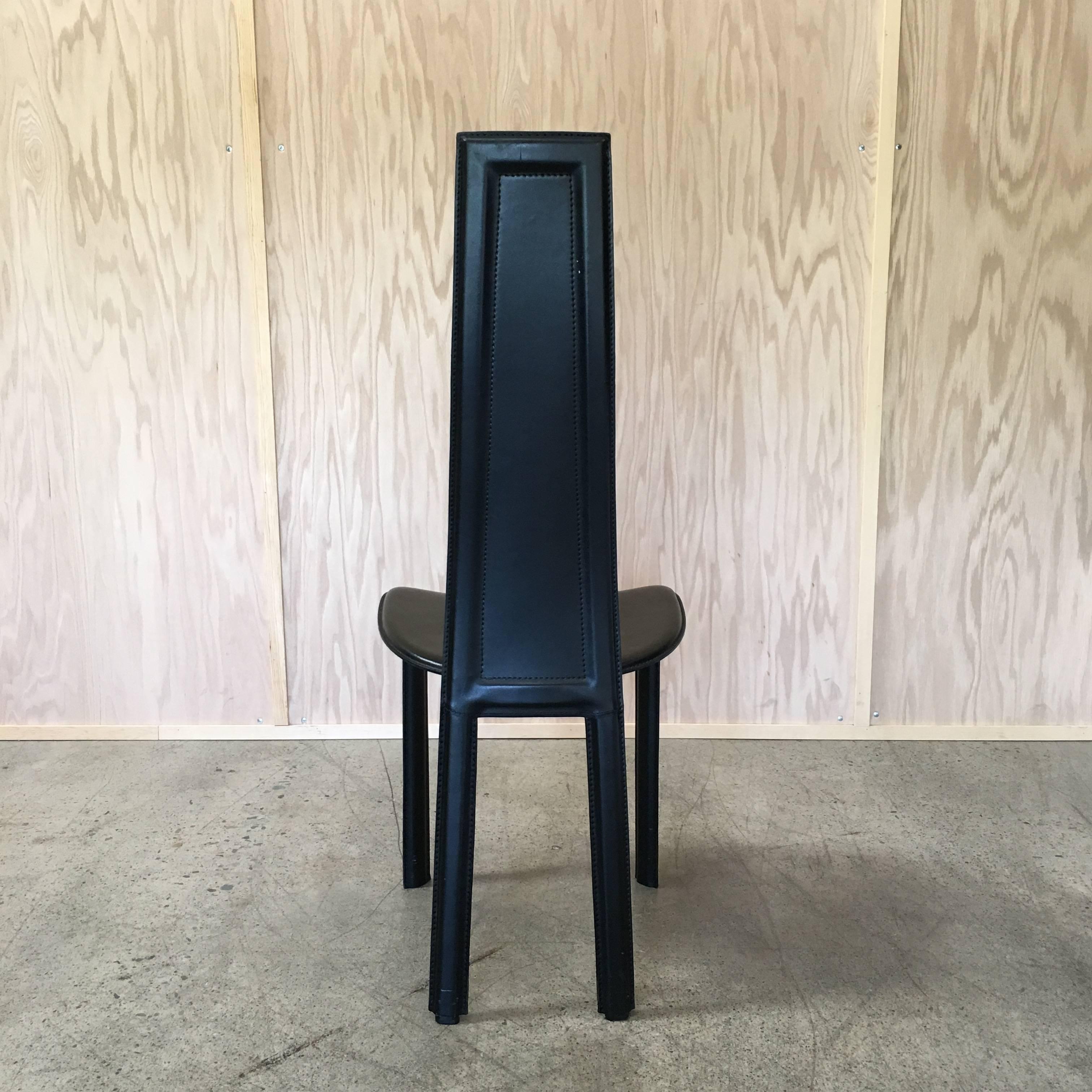 Metal Set of Six Italian Leather Dining Chairs