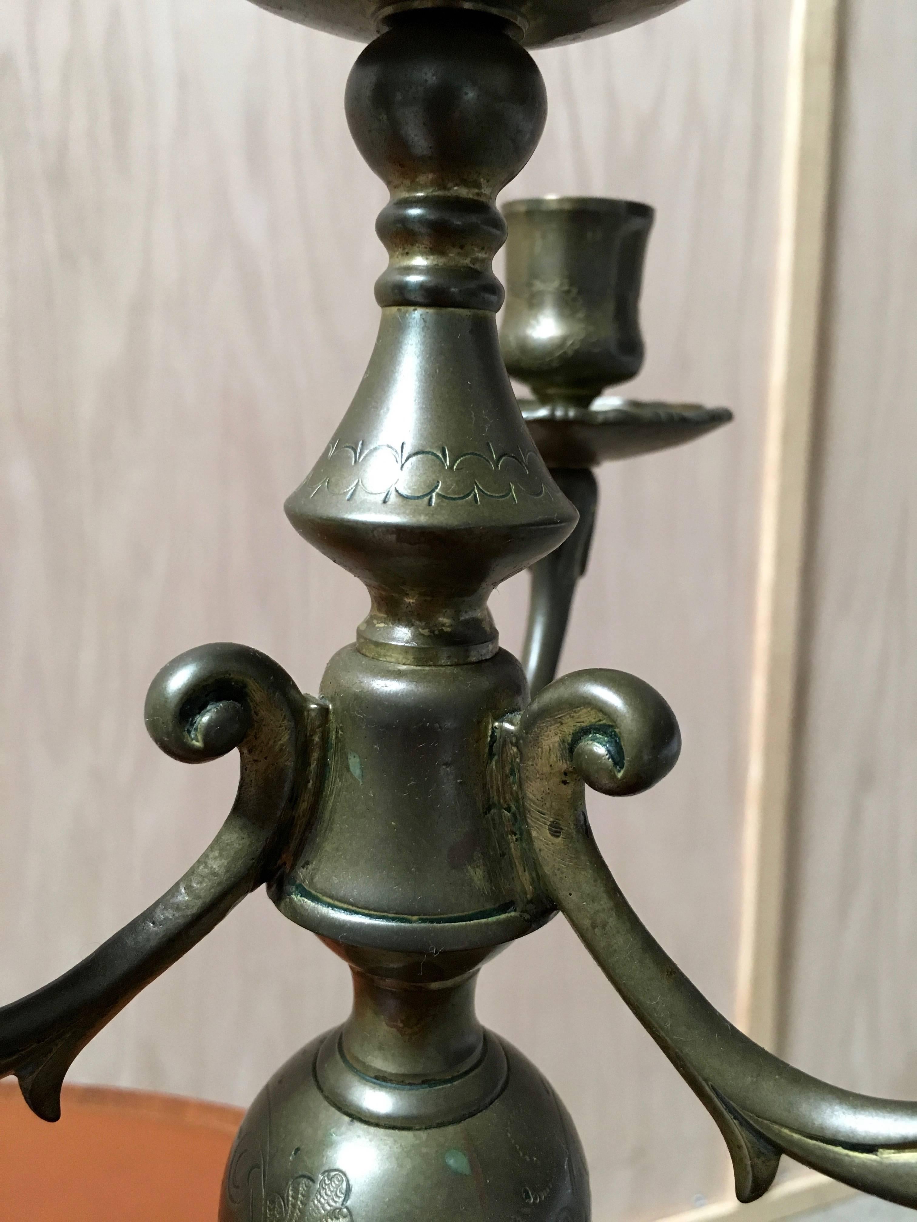 Pair of 18th Century Brass French Candelabra In Good Condition In Denton, TX
