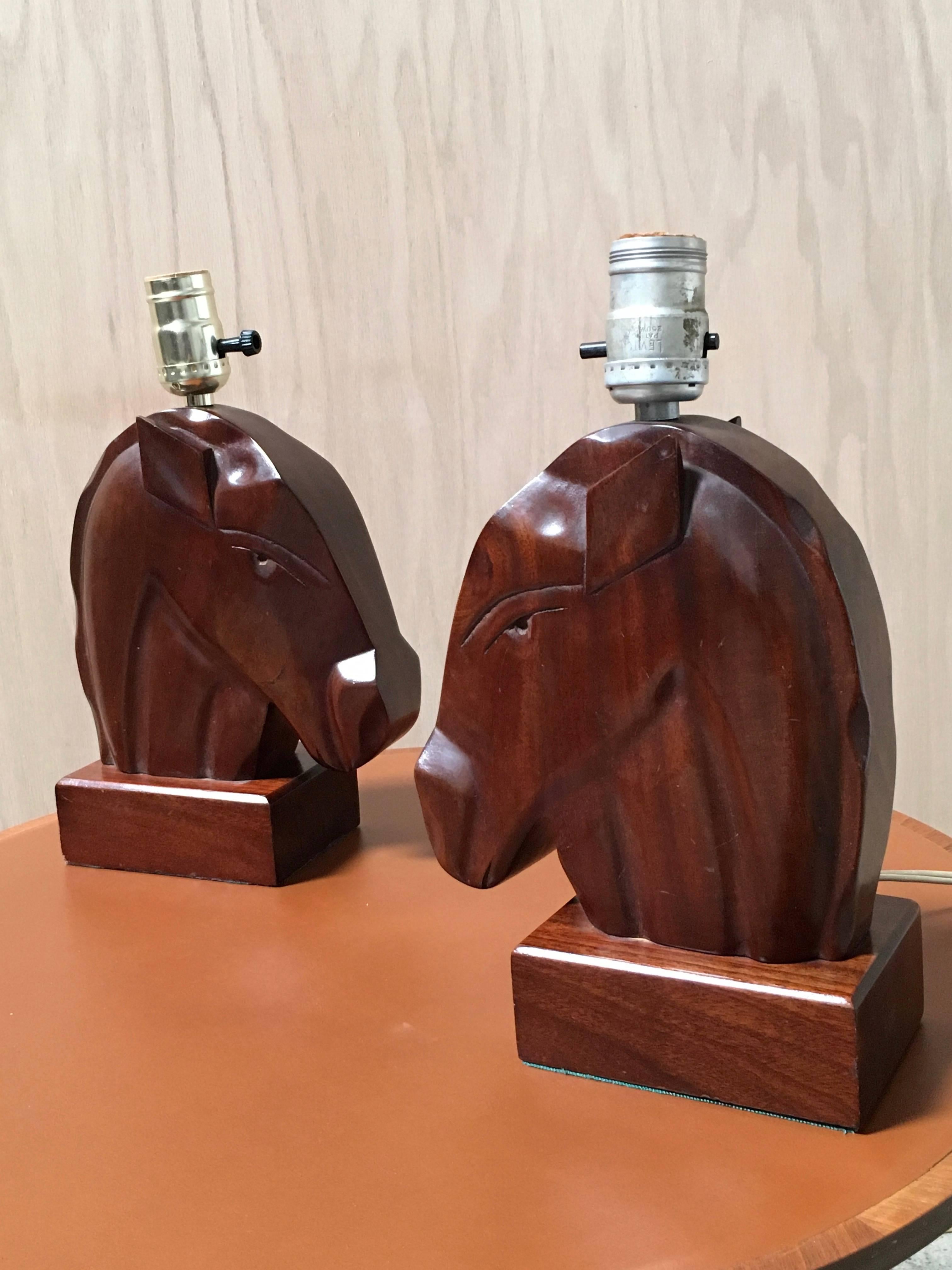 Pair of Solid Mahogany Modernist Lamps 1