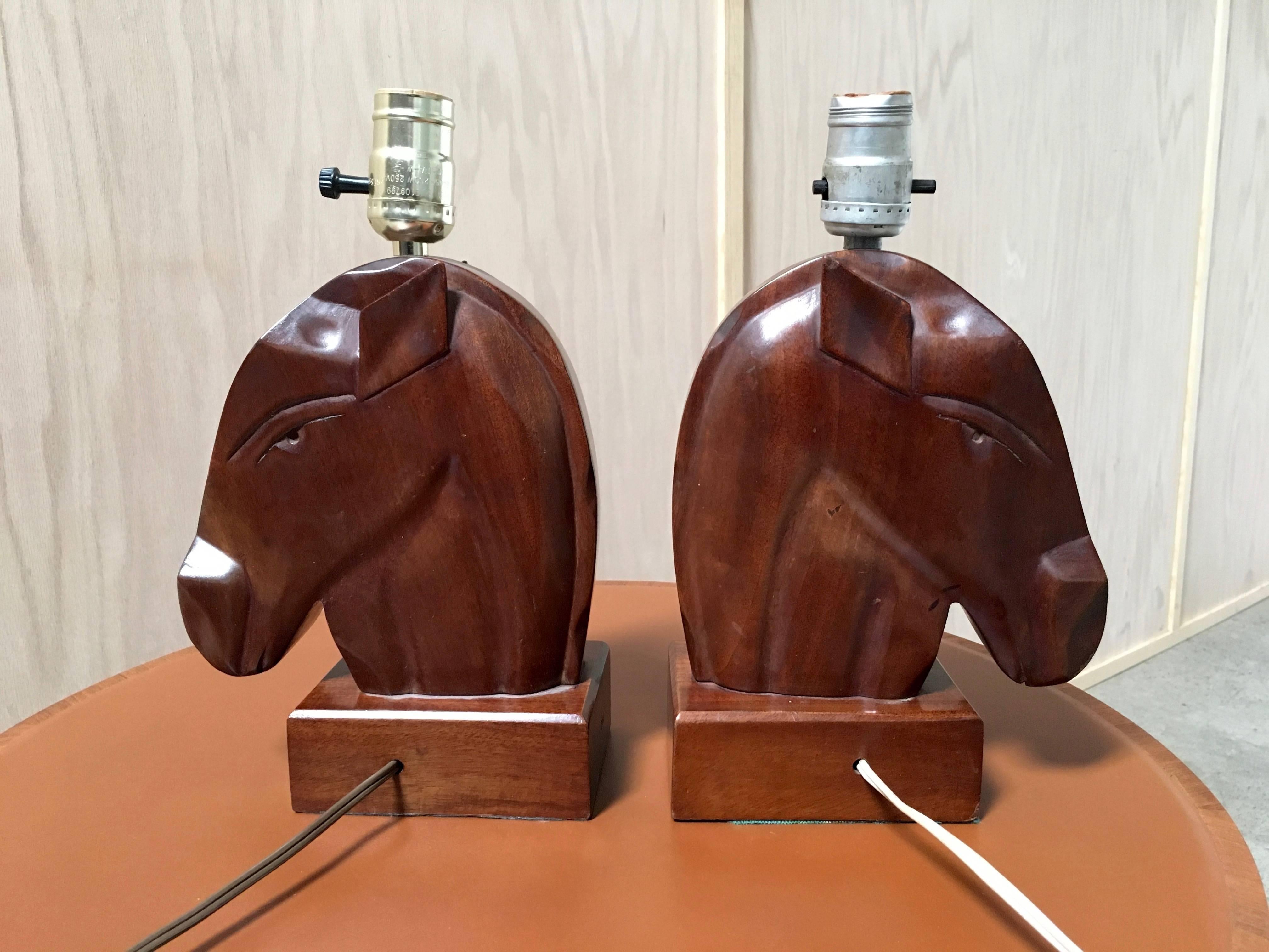 Pair of Solid Mahogany Modernist Lamps 2