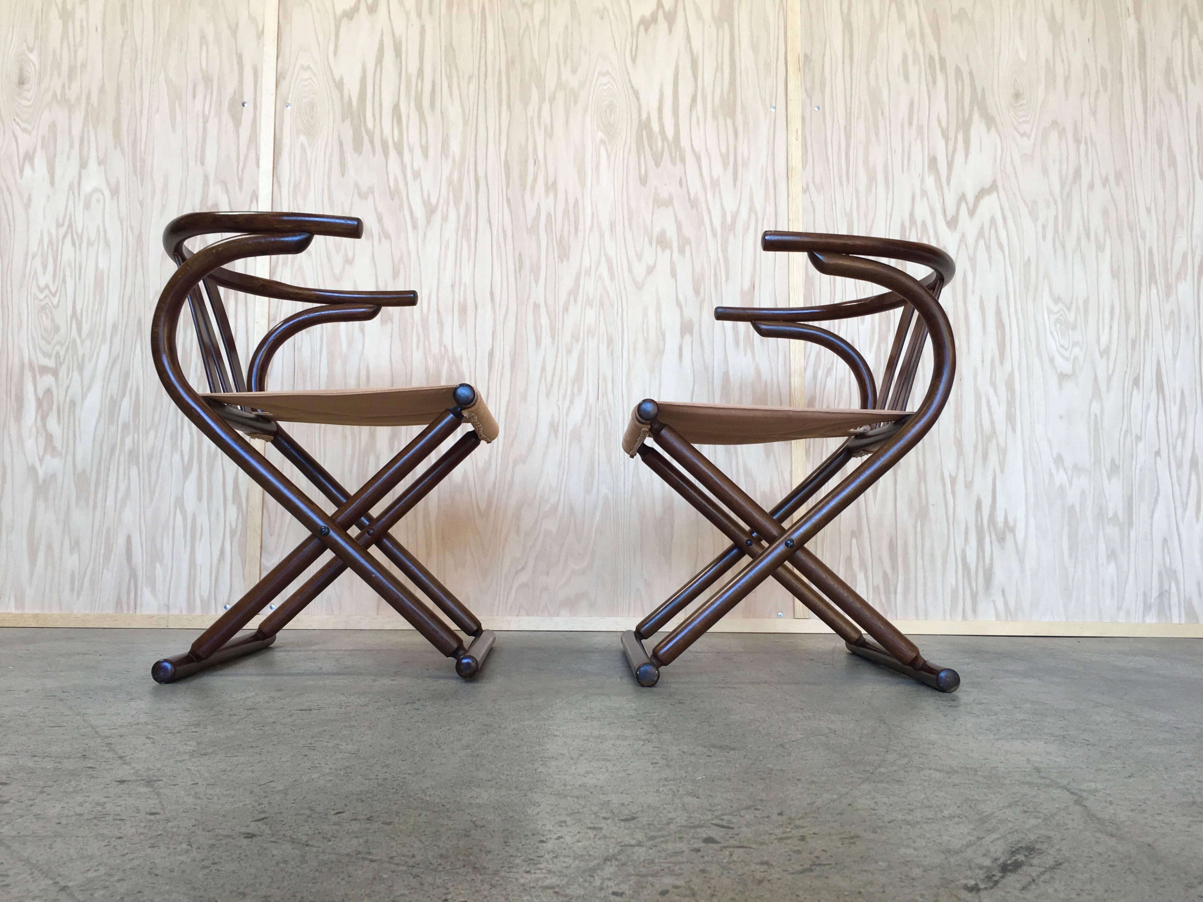 Fabric Pair of Thonet Bentwood Folding Chairs