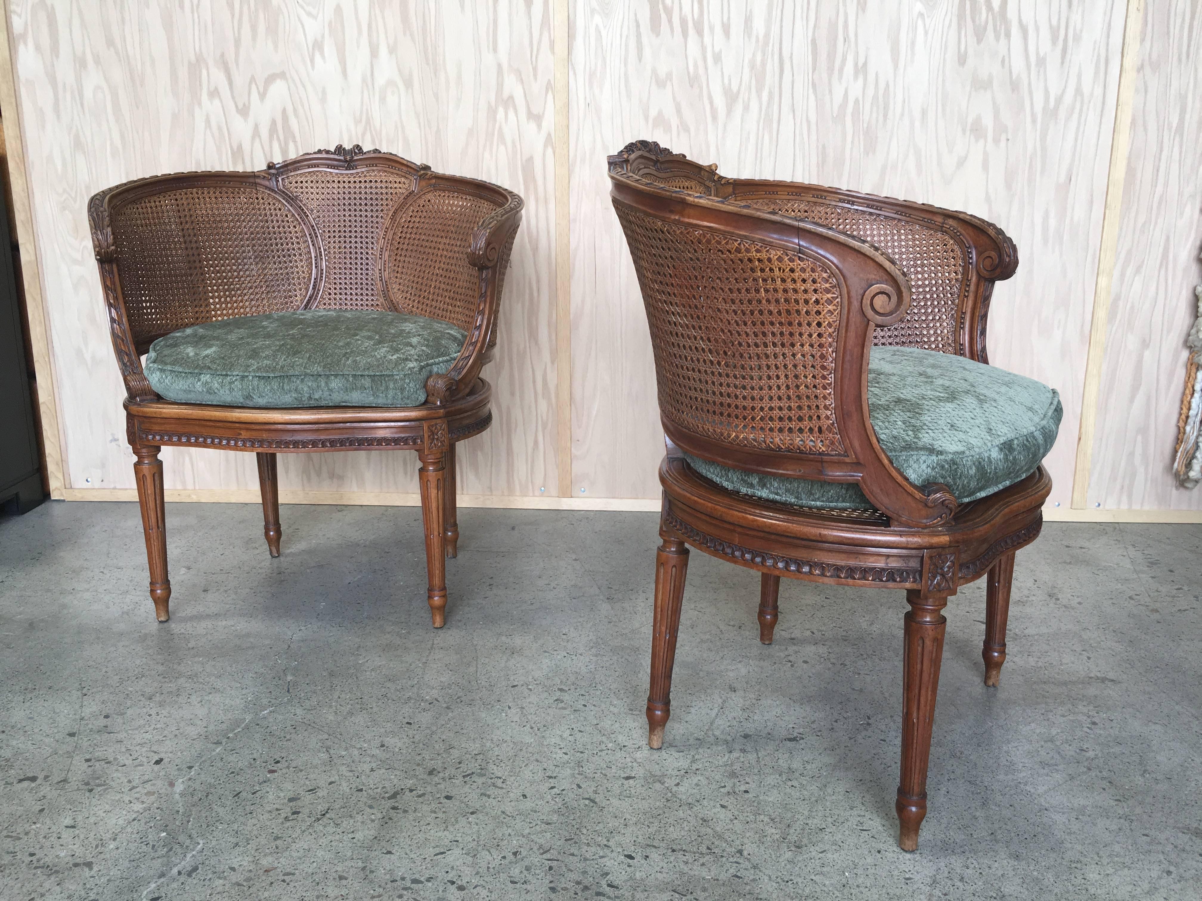 Antique Pair of Louis XVI double cane tub chairs.